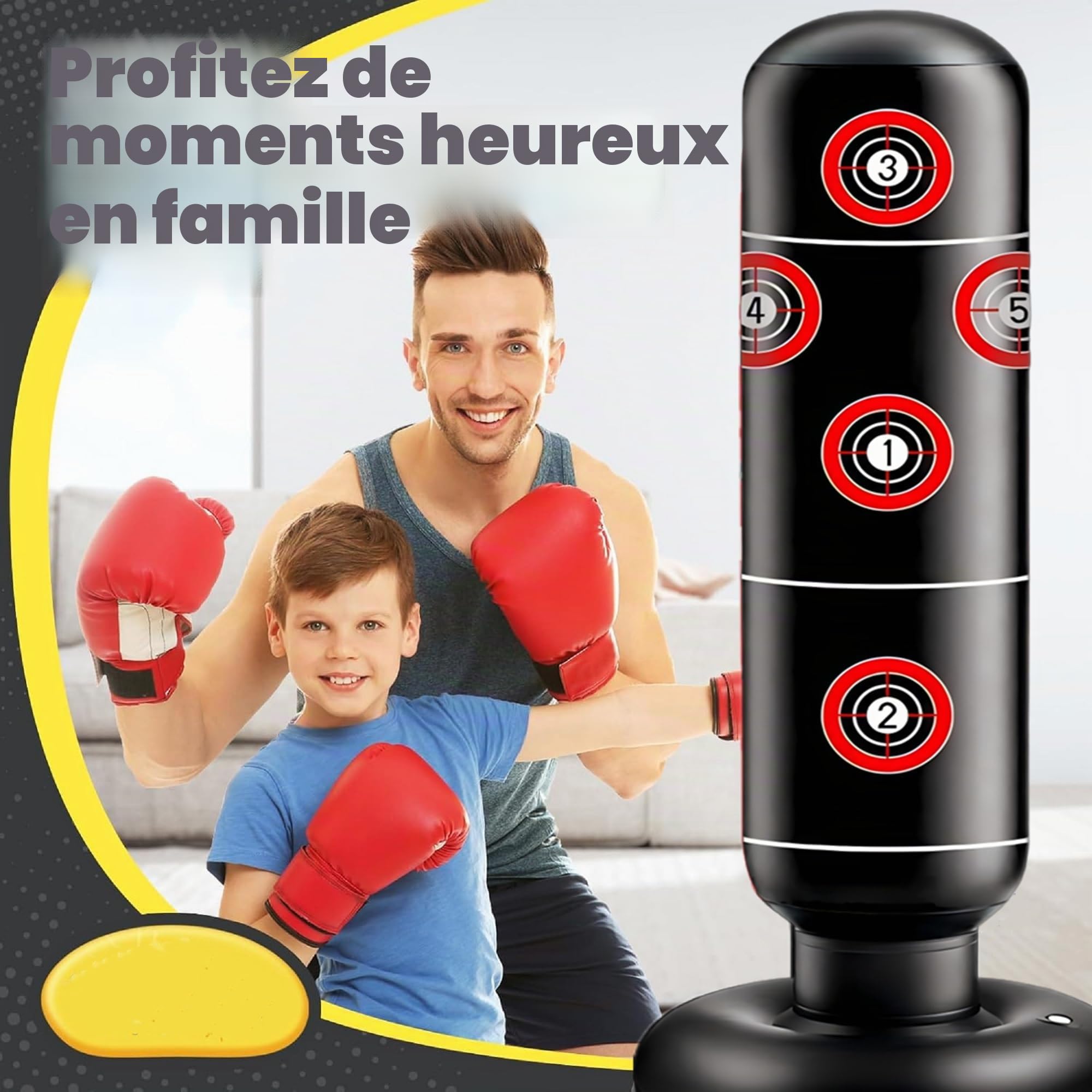 Sac de Boxe Enfant 165cm Gonflable Sac de Frappe avec Gants de Boxe pour Pratiquer Le MMA Karaté Taekwondo et Soulager L'énergie Refoulée Version 2025