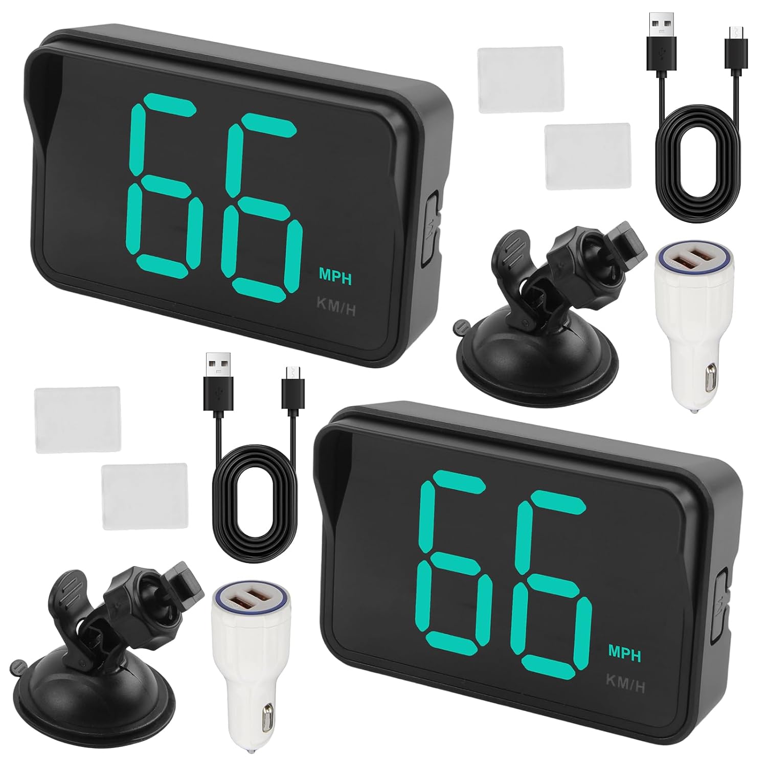 GPS Digital Speedometer for Car MPH, Universal HUD Speed Meter with LED Large Font, Plug Play for Car Truck Motor SUV Golf Cart All Vehicles (2 Pack 2025 New with Bracket & Charger)