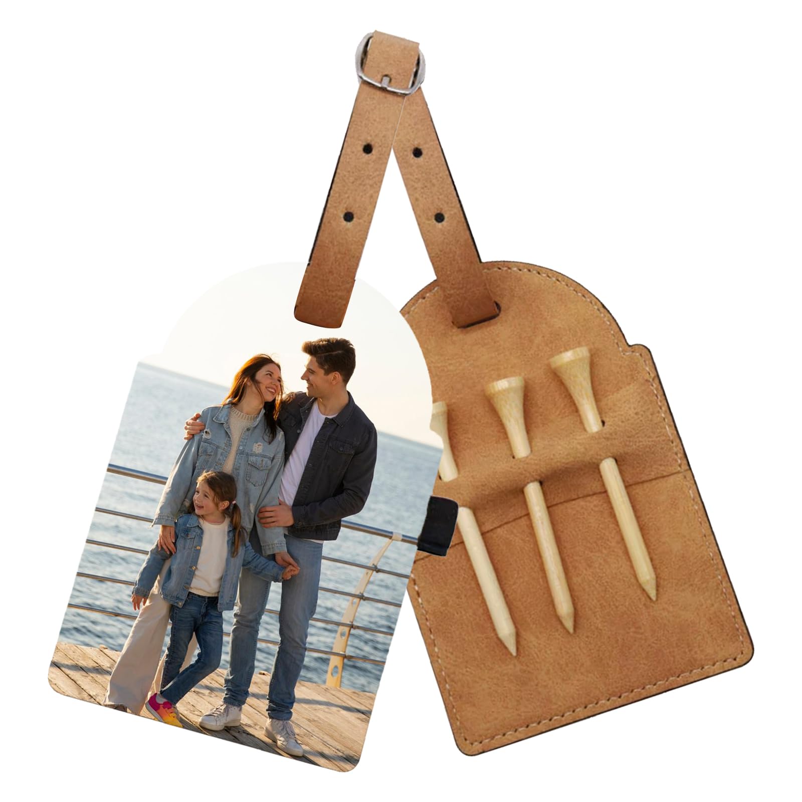 BOICHEN Personalized Golf Tee Bag Tags Custom Golf Tee Holders for Golf Bag?3 Wooden Tees Leather Gift for Golfer Men Women Dad Grandpa, or Uncle