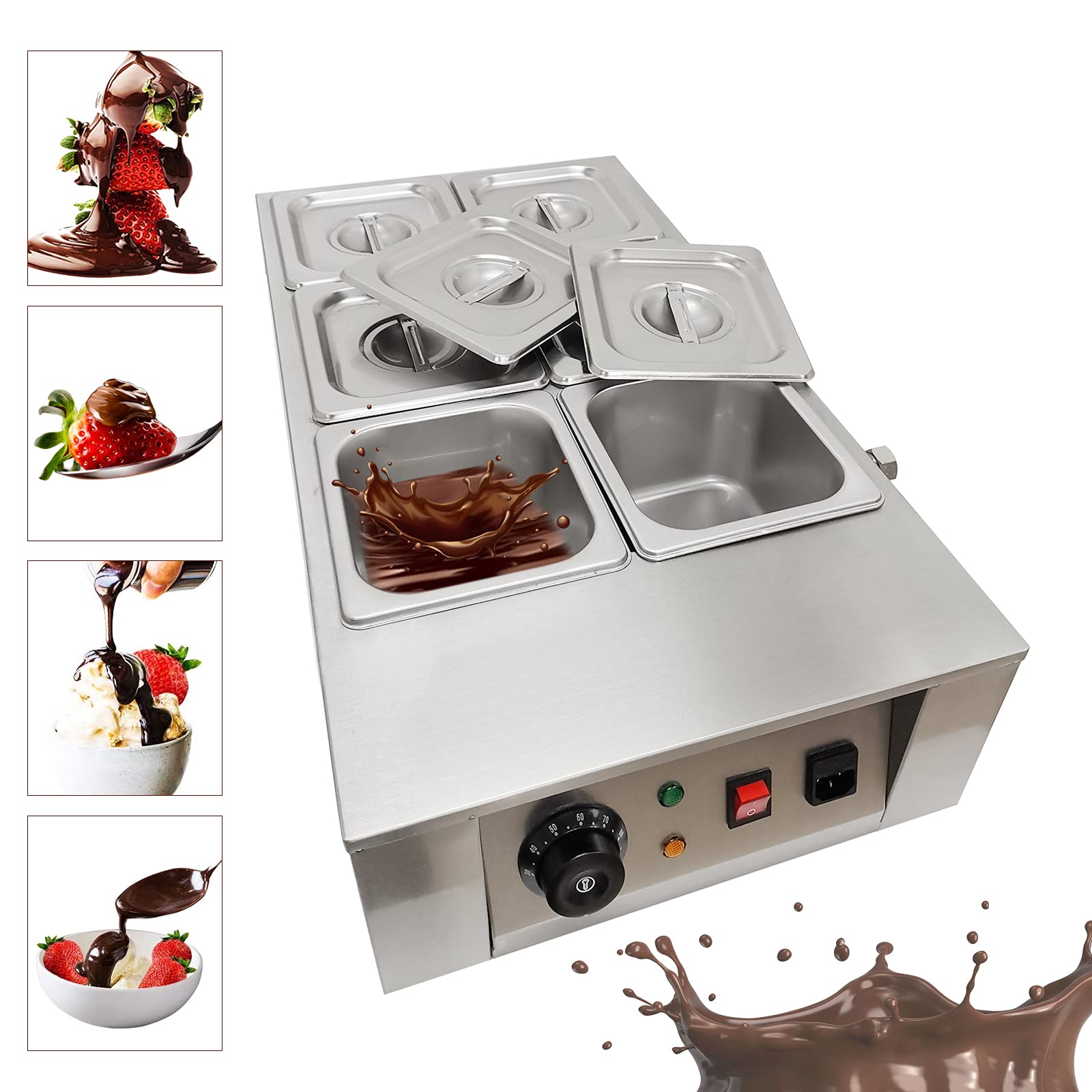 Fondoir à chocolat 6 réservoirs Machine à tempérer le chocolat Fondoir à chocolat 0-80°C Machine à fondre le chocolat en acier inoxydable