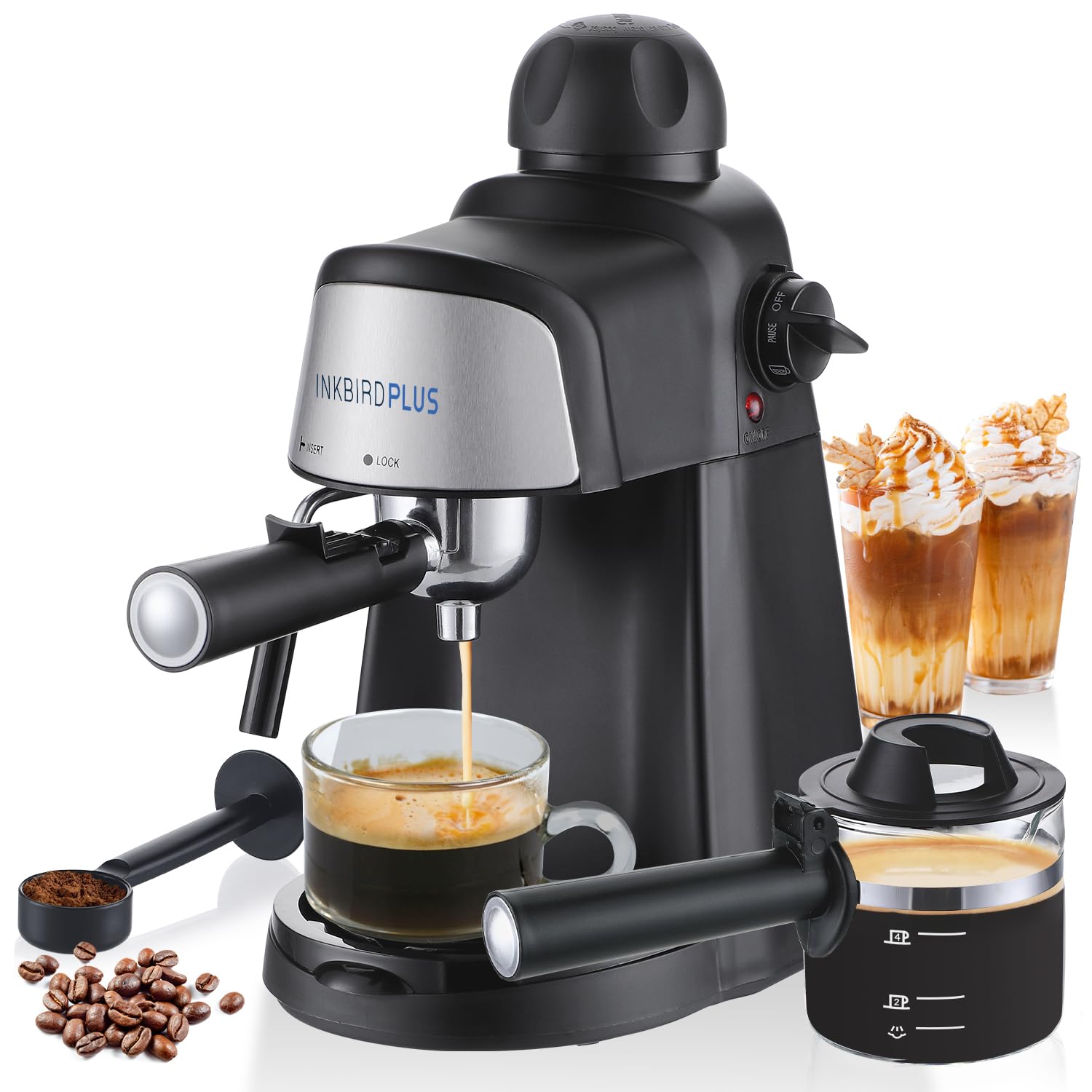 Espresso Machine Compact Coffee Machines Semi-automatic Home Espresso Machine 15Bar with Milk Frother Steam Wand 2-4 Cups Espresso Coffee Maker 800W for Making Shots Cappuccinos Lattes and Americanos