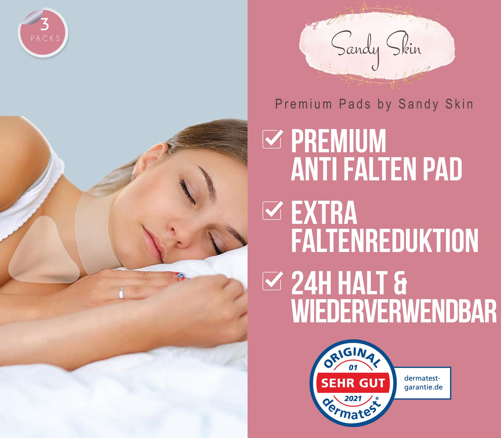 Hals- & Dekolleté Pad Antifalten I GRATIS PAD | bis zu 30x wiederverwendbar I Silikon Pad gegen Falten & zur Hautstraffung am Hals- & Dekoltee I Anti Aging Pads | 3 St.