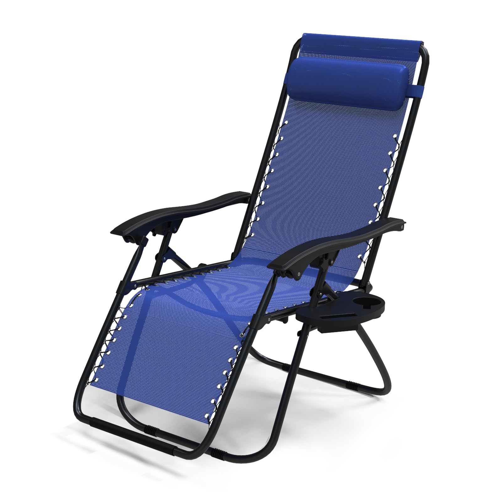 Chaise Longue Pliable vounot Bleue avec Support Gobelet et Têtière Confortable