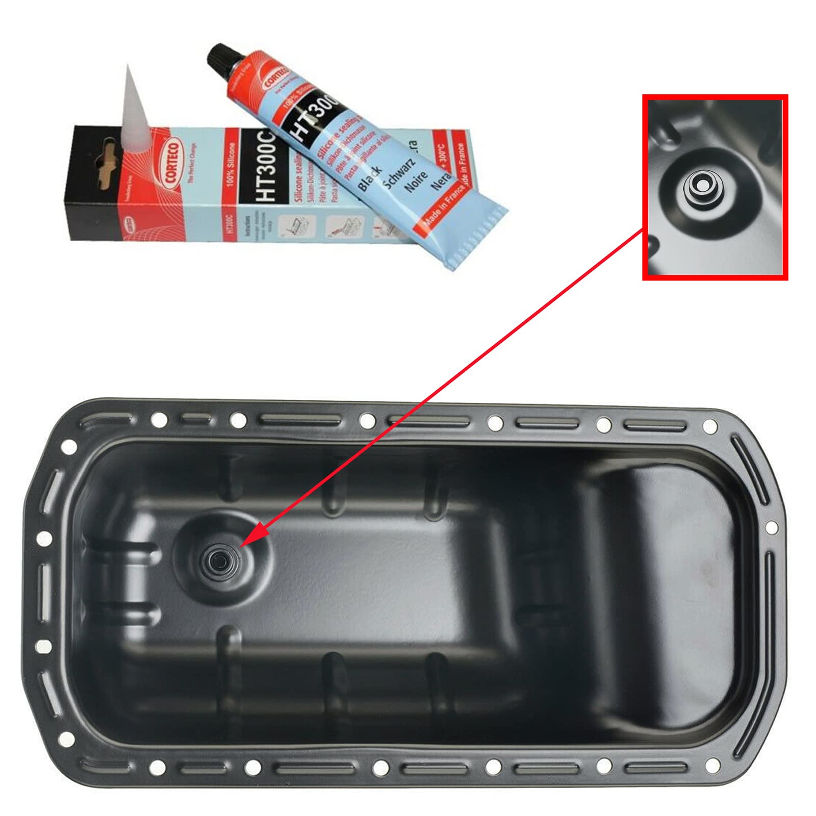 Carter Huile Moteur AVEC Tube Pâte à Joint Silicone Noir compatible pour BERLINGO C1 C2 C3 C4 C5 DS3 DS4 NEMO 107 206 207 3008 307 C-MAX FOCUS 1.4 1.6 Hdi TDCi - 0301N1