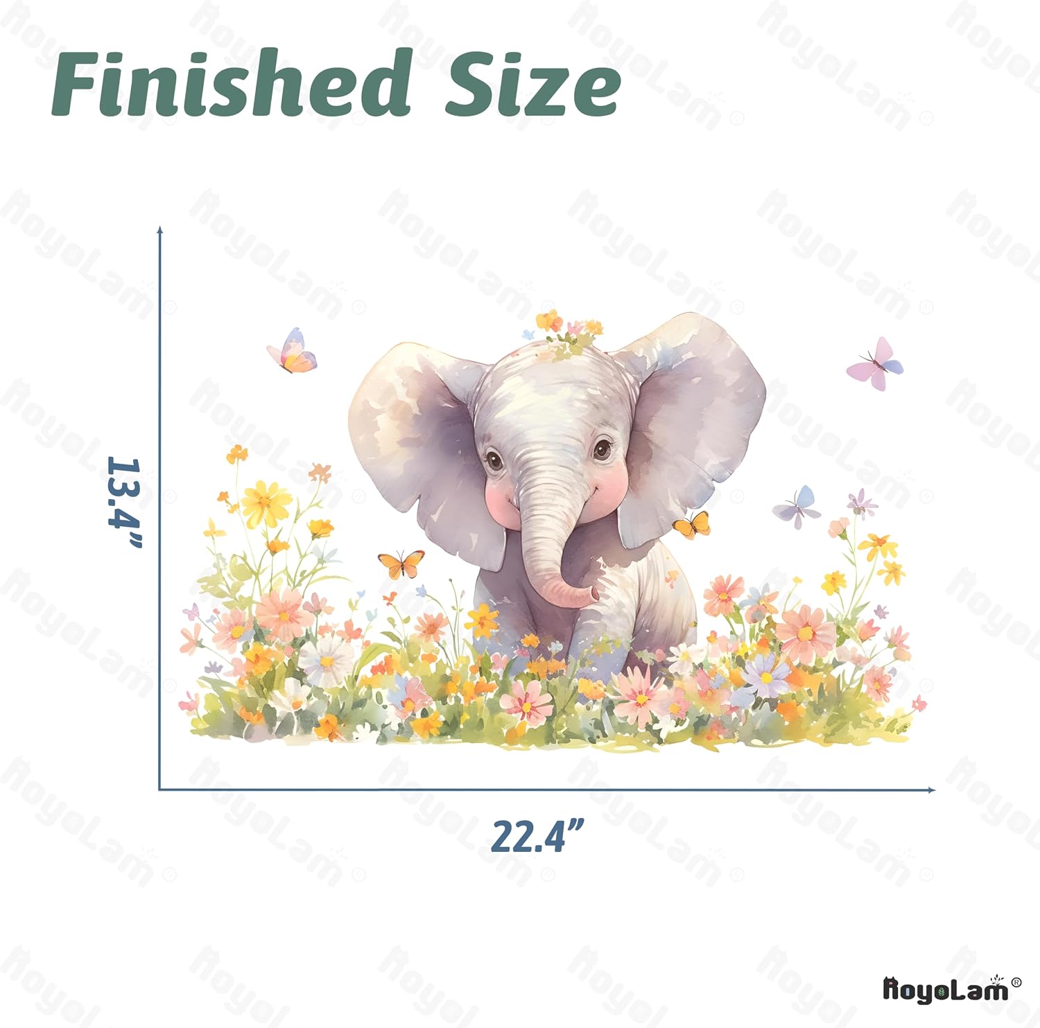 Baby Elephant Floral Wall Decals Removable African Animal Vinyl Stickers for Nursery Kids Bedroom and Playroom Decor Peel and Stick Watercolor Wall Art