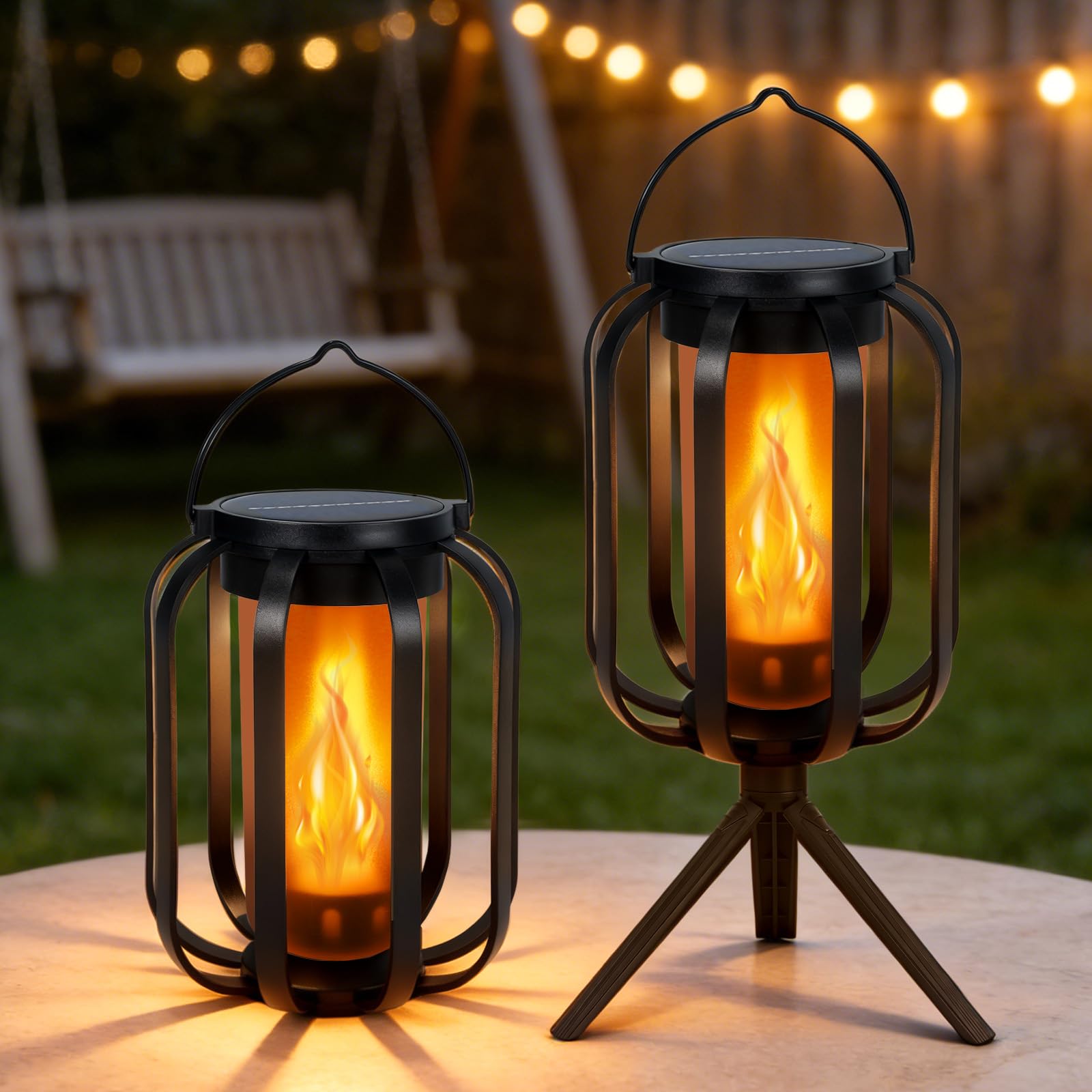 Photo 1 of (New) 2 Pack Solar Lanterns Lights, Solar Lights Outdoor with Flickering Flame, 4 Modes Waterproof Hanging Lantern Decorative, Solar Powered Lanterns for Yard Patio Proch Tree Garden Decor