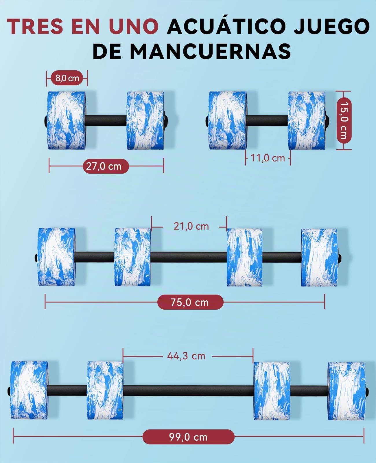 HAPBEAR Juego de 2 mancuernas Aquagym, Mancuernas Piscina, Mancuernas de Espuma EVA para Piscina, Pesas de Agua para Piscina Para Ejercicios De Yoga Acuático