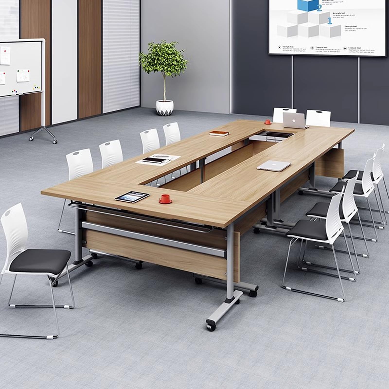 Set di 3 tavoli da conferenza pieghevoli, portatili e mobili, ideali per uffici, sale di formazione, aule e centri multimediali – Grigio 120x50x75 cm. Facile da riporre e trasportare.