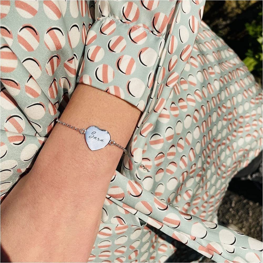 Bracciale con Medaglietta Cuore Personalizzabile in Argento Sterling 925, Incisione Inclusa