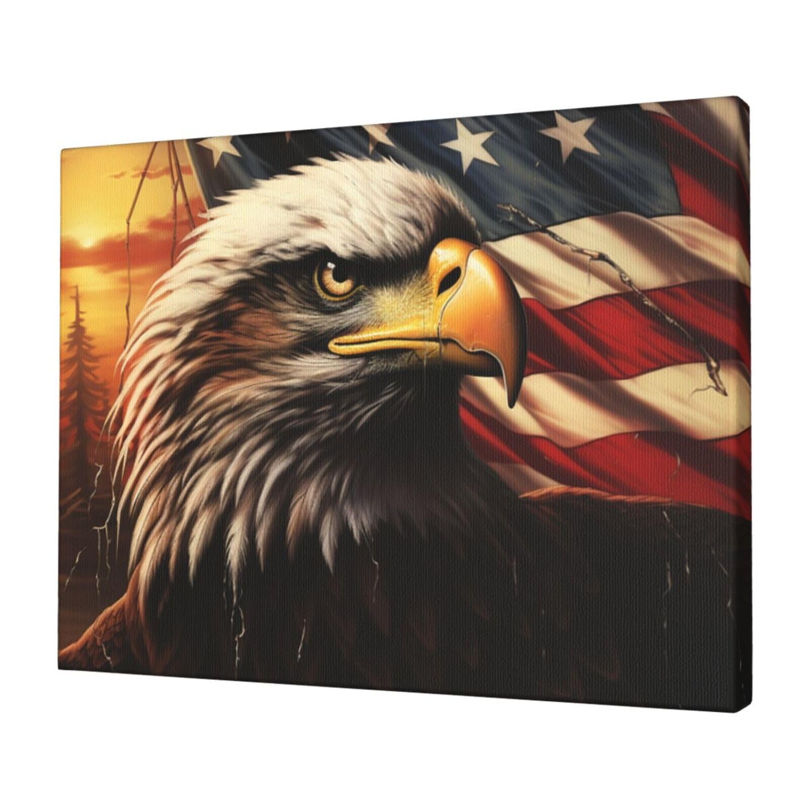 KLOPH Flag and Eagle Canvas Wall Art for Living Room 12"x16" Modern Artwork Painting for Bathroom Hanging Canvas Prints Aesthetic Wallart for Bedroom Kitchen Office Wall Decor