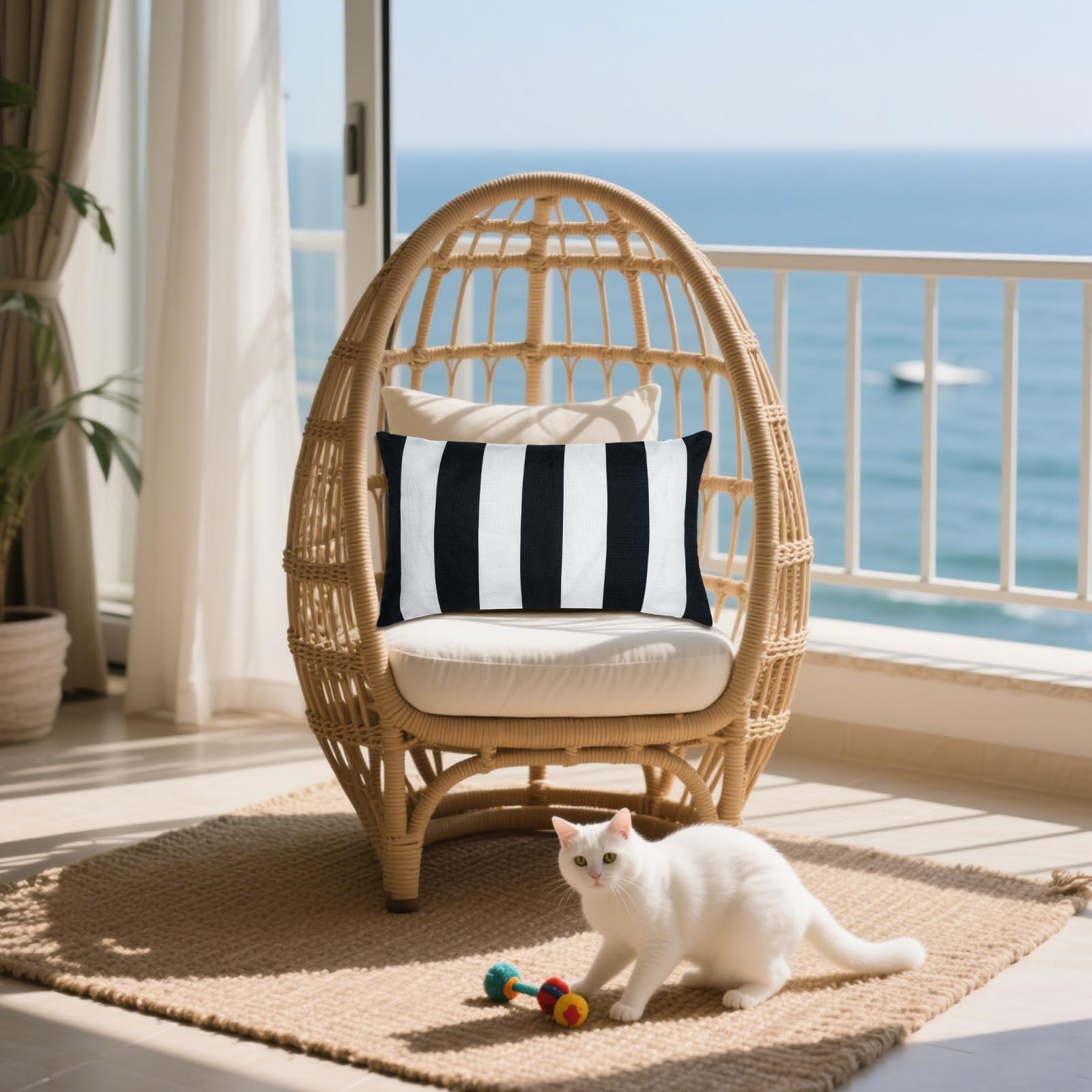 tiggell Lot de 4 Housses de Coussin décoratives imperméables pour extérieur, Jardin, terrasse, canapé, Balcon, Rayures (Noir et Blanc, 30,5 x 50,8 cm)