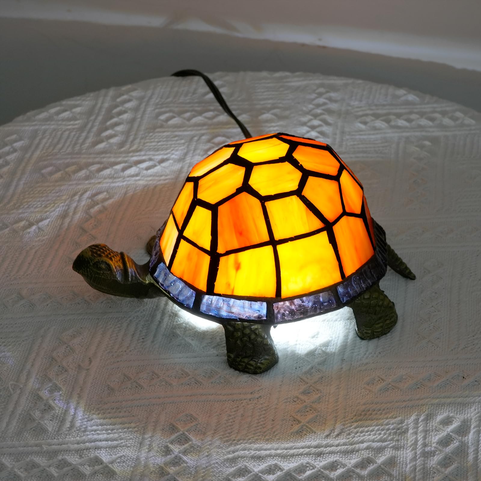 NUODITOS Orange Turtle Lamp Tiffany Bedside Table Lamp Retro Decor Art Nightstand Light Unique Small Night Light Esthetic Cute Kids Girls Vintage Desk Lamp - Image 3