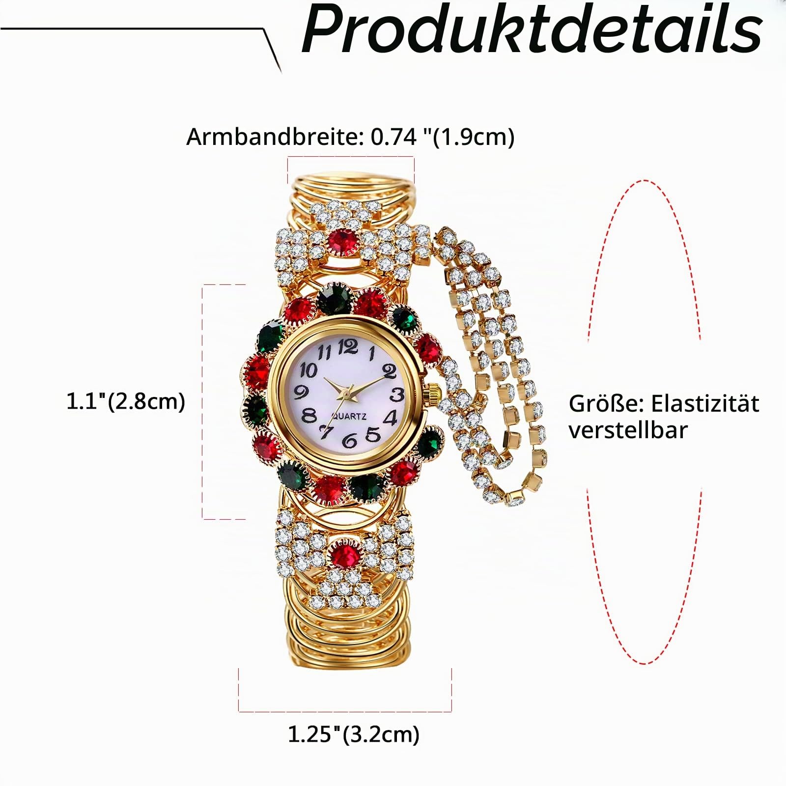 JewelryWe Uhren Damen Elegant Analog Quarz Armbanduhr mit Stretchband Elastischen Metall-Armband Luxus Strass Diamanten Damenuhr Lässige Uhr Geschenk für Frauen Mädchen