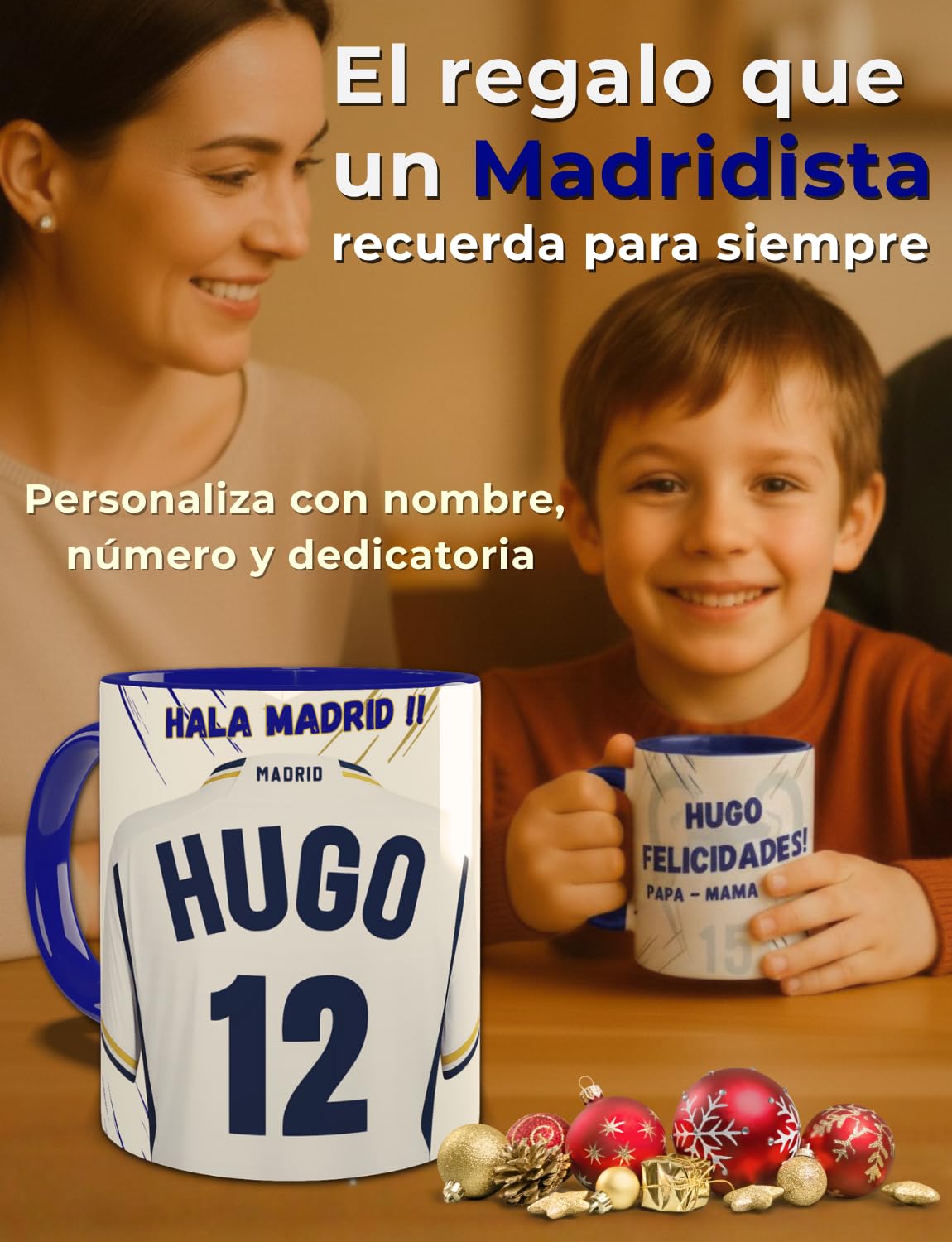Taza Madrid Personalizada Fútbol Nombre Número Y Dedicatoria , Regalo Para Profesores Dia Del Padre Original Amigo Invisible Cumpleaños Para Aficionados De Equipos Apta Microondas Té Café Desayuno