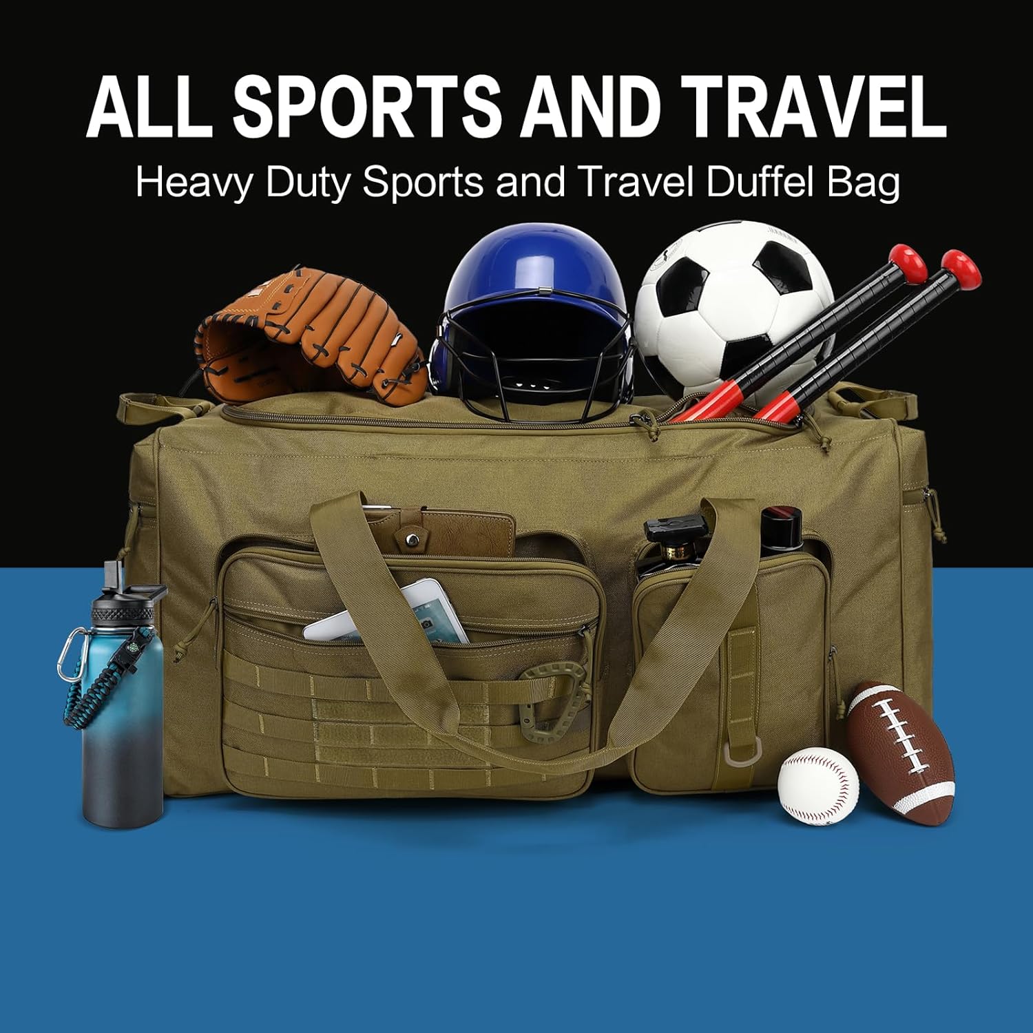 120L Extra Large Gym Duffle Bag for Men Women 32" Heavy Duty Duffel Bags for Travel with Shoes Compartment Tactical Sports Gym Equipment Bag for Football Baseball Training, XL Upgraded Brown - Image 3