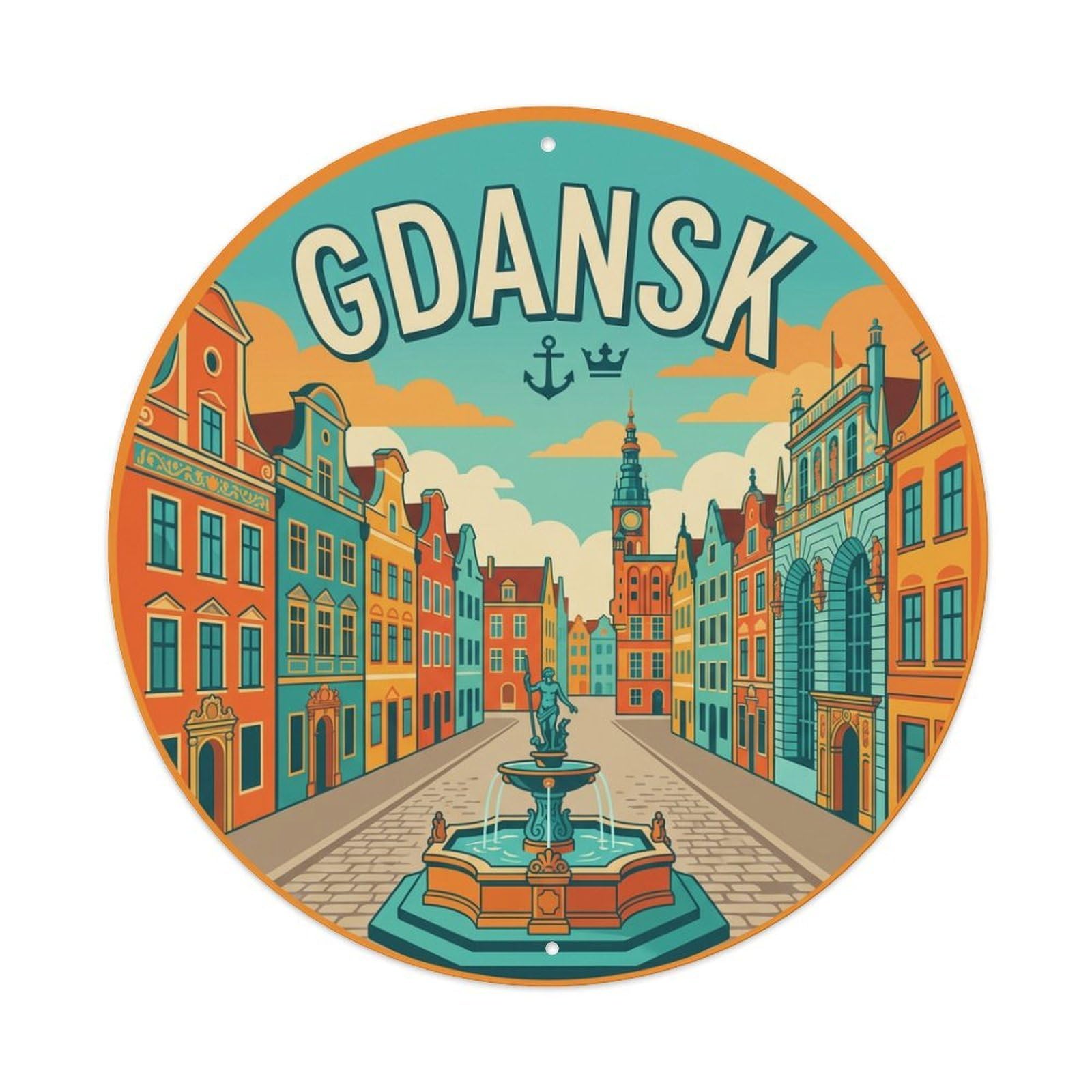 Metal Tin Sign Poland Vintage Travel Gdansk