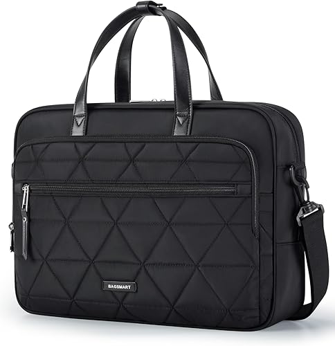 BAGSMART Bolsa para laptop para mujereshombres, maletín de 15.6 pulgadas, elegante bolsa de cuero para computadora de oficina y negocios, color negro