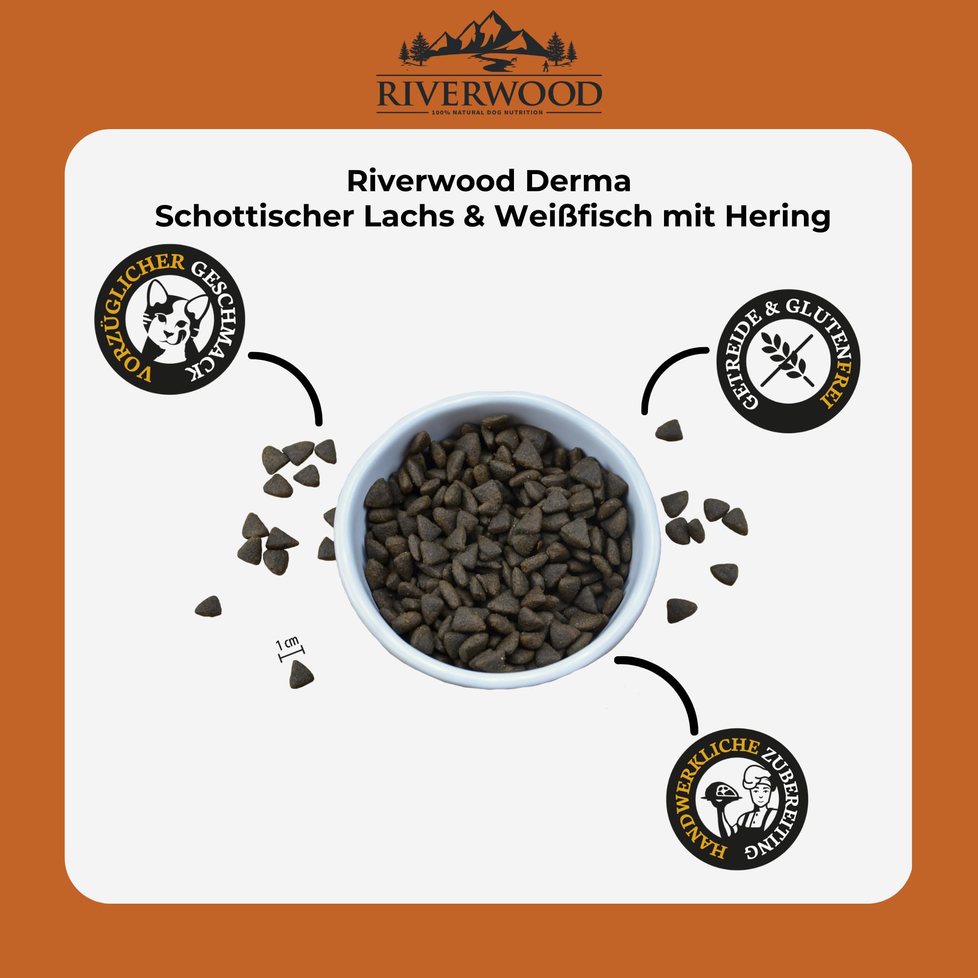 Riverwood Derma Katzenfutter | Schottischer Lachs & Weißfisch mit Hering | Ultra Premium Getreidefreies Trockenfutter | Hoher Fleischanteil | Für Haut- und Fellgesundheit | 6 KG