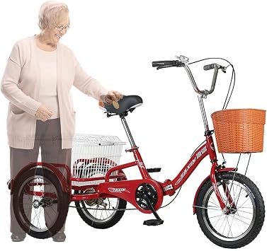 Adult Tricycle, Color Black; Pedal Bicycle for the Elderly, Parklide, Height Adjustable, 1/2 Seater Seat, Removable Sun Shade, Large Basket Included, Shopping Recreation Womens, Mens, Adult