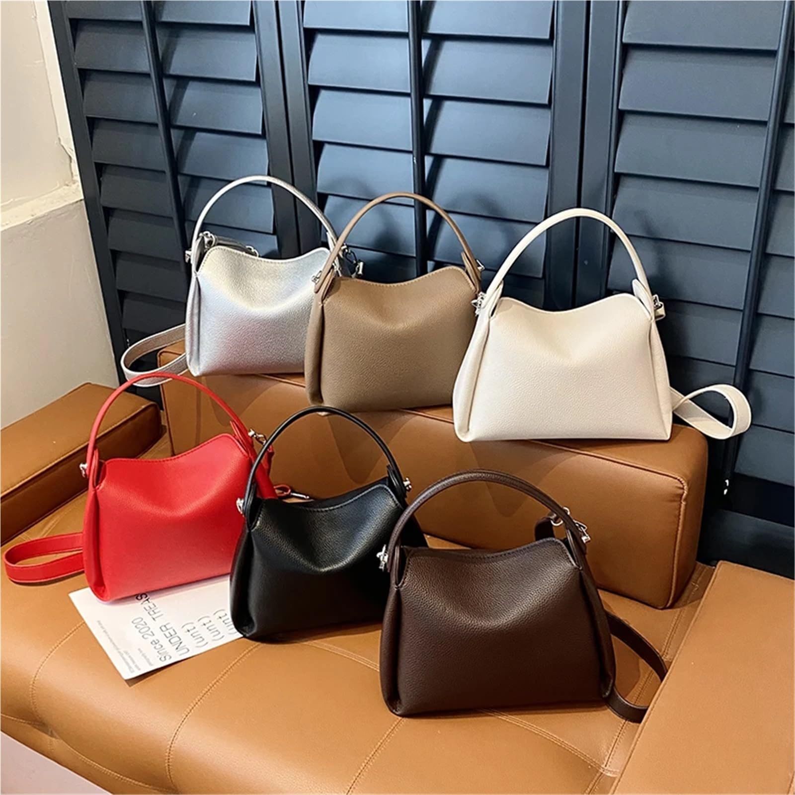 Piccola borsa a secchiello in pelle PU for donna, borse a tracolla con manico corto, borse a mano e borsette da donna