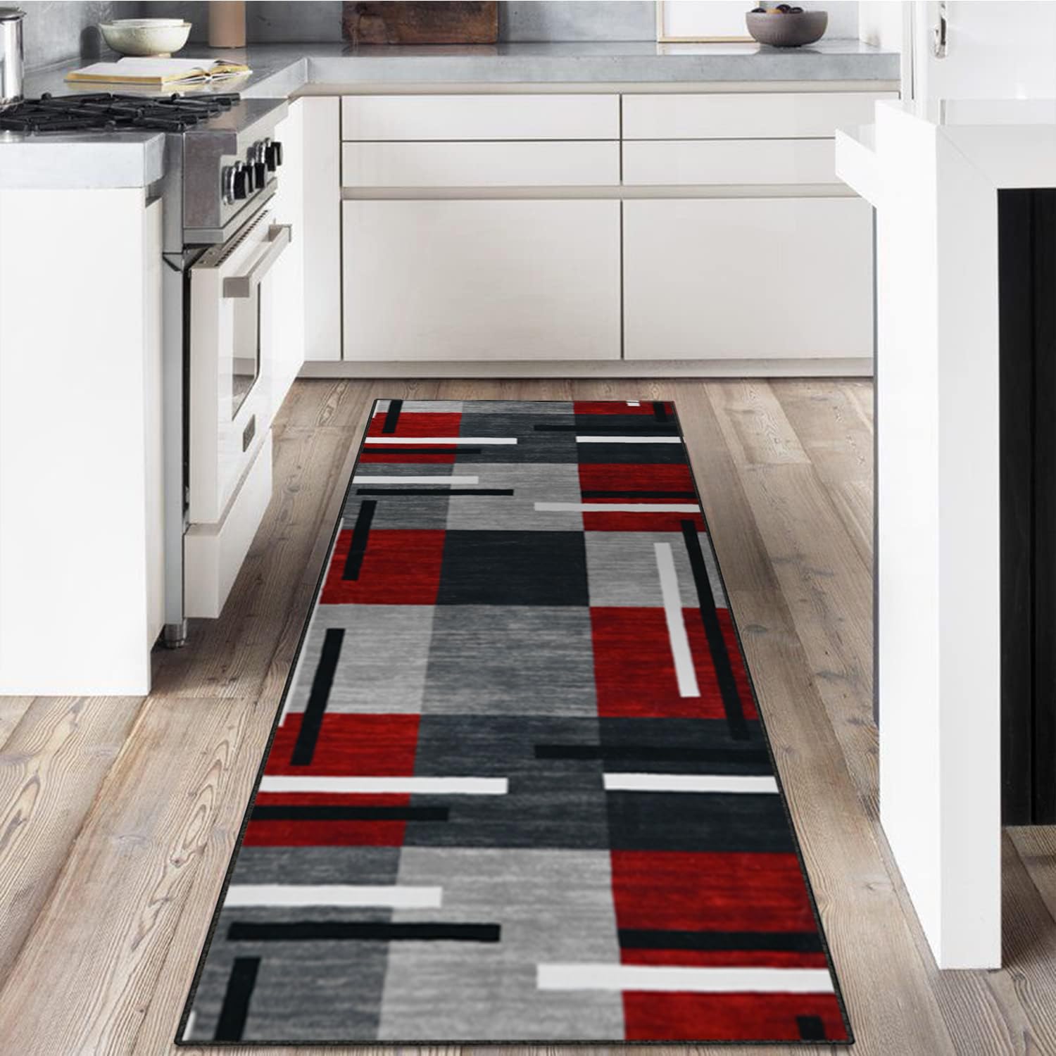 Tapis Cuisine Lavable en Machine, Tapis de Couloir Antidérapant, Tapis Salle De Bain Poil Court Doux, Tapis Entree Interieur Motifs Géométriques 60x200cm