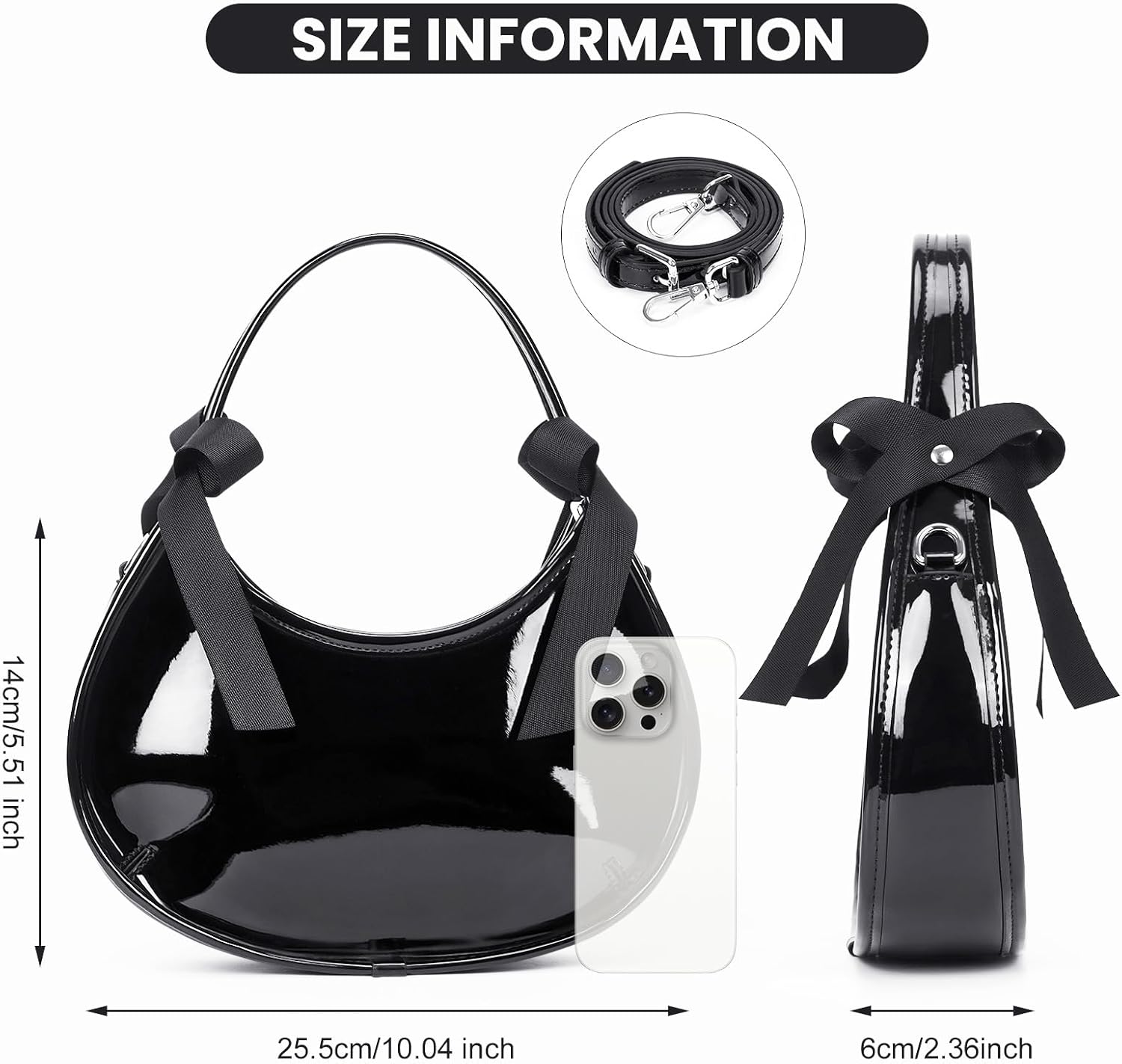 Burgundy Purse for Women Small Patent Leather Purse Y2k Shoulder Crossbody Bag Bow Tie Clutch Tote Purses - Image 6