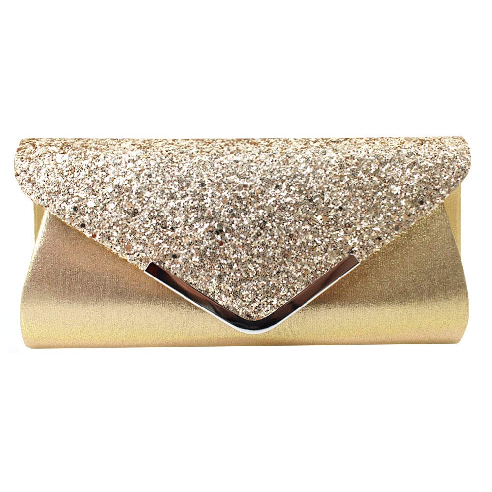 Queena Womens Shiny Glitter Evening Clutch Envelope Handbag Chain Purse for Wedding Party Prom Gift for Mom Wife Girlfriend