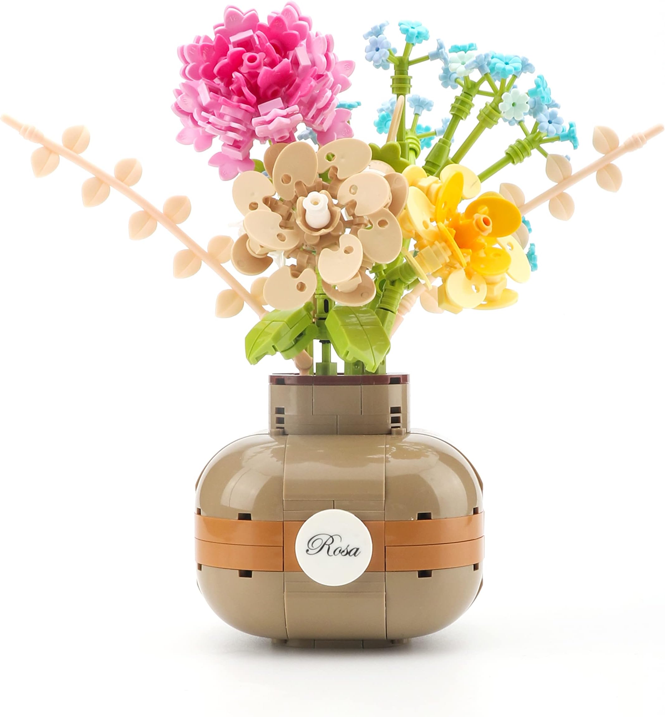 Rose Vase Flower Bouquet Mini Building Blocks Creative DIY Set, Suitable for Adults Over 14 Years Old, Ideal Gift for Women Plant Collection Set (542 pcs)