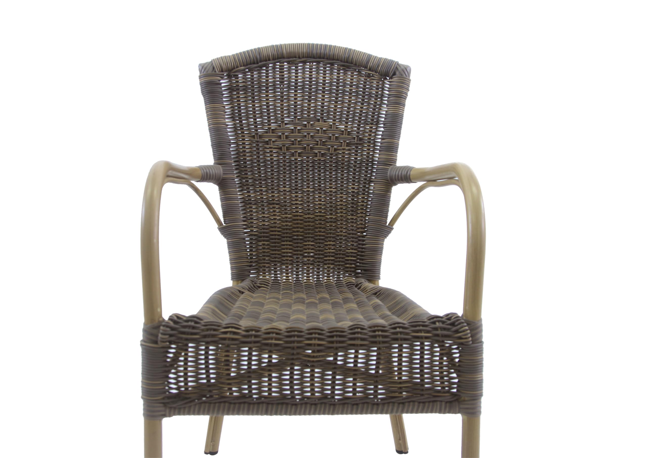 METRO Professional Silla de Jardín con Reposabrazos con Aspecto de Bambú, Acero/Ratán Sintético, Apilable, Sillón para Exterior, Marrón