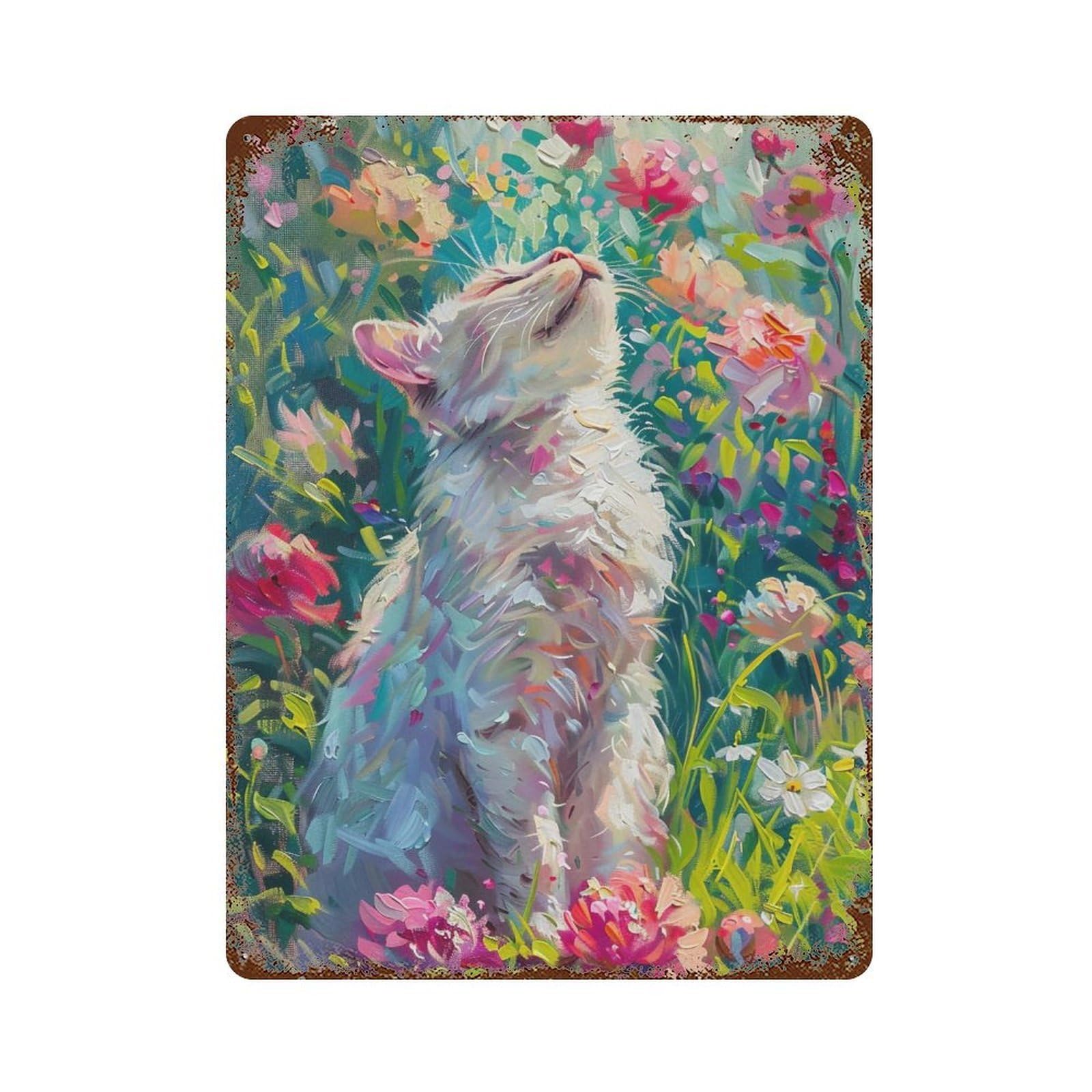 HDURYEYRYY Sunbathing Cat in Wildflower Meadow 04 Wall Retro Iron Vintage Art Metal Tin Sign Poster Modern Home Cofffee Club Art Bar Shop Decor Style 40x30cm