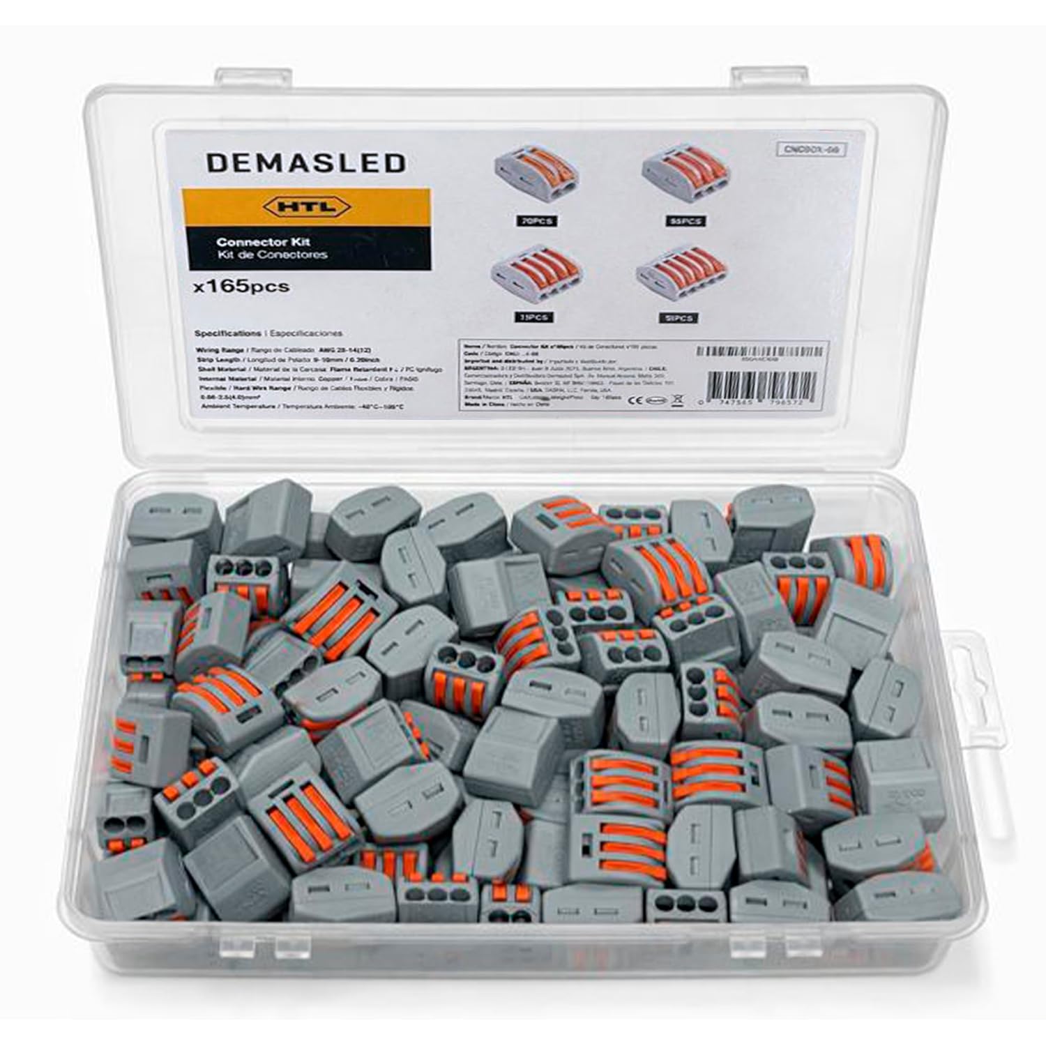 165 Pcs Compact Electric Wire Connectors with 2, 3, 4, and 5 Lever Terminals, Quick Connect Splice Connector Kit, Lever-Nut Terminals for Electrical Splicing and Wire Connections