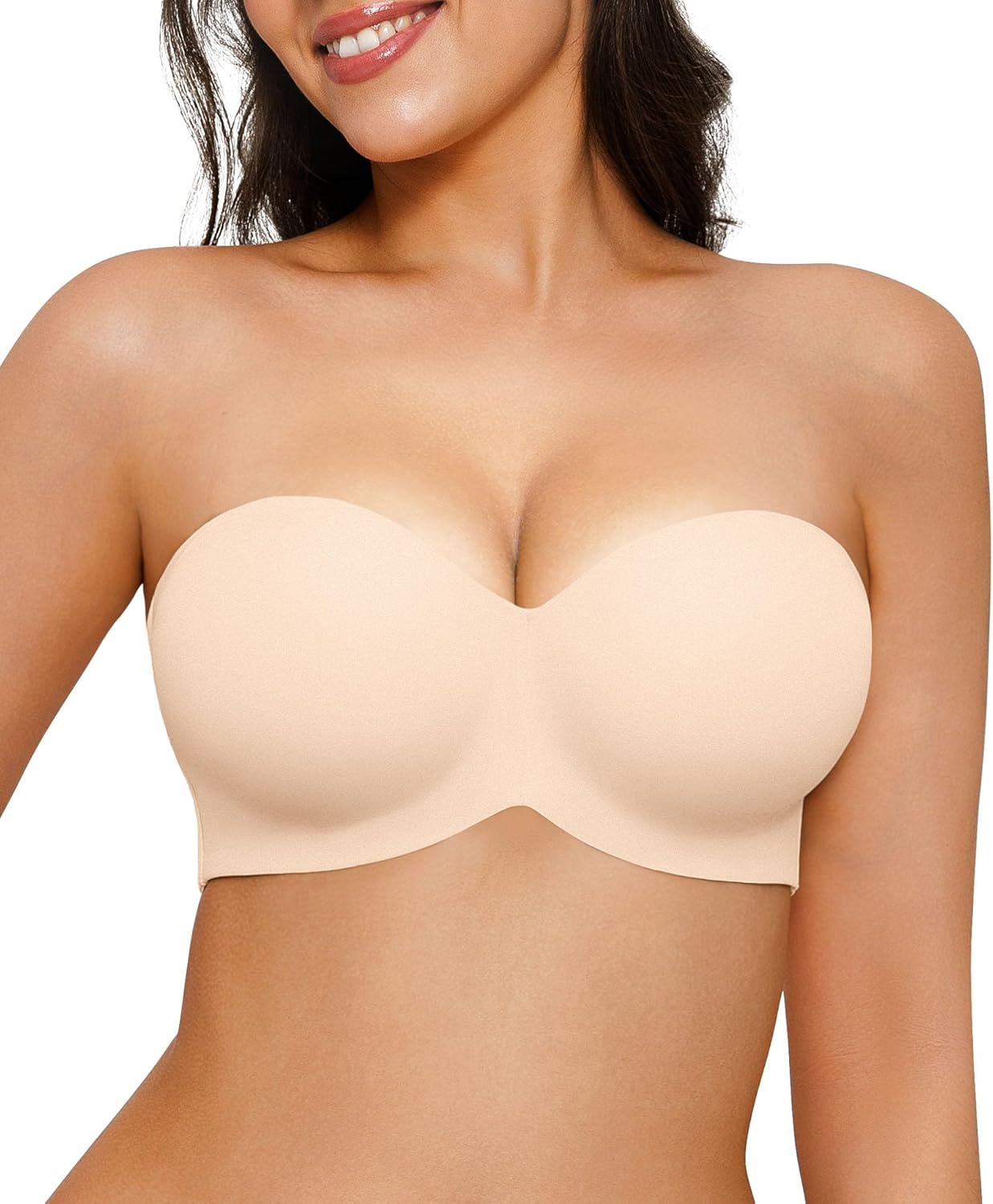 Popilush Strapless Push Up Minimizer Bras for Women Bandeau Support Unlined Bra Underwire Everyday Bras Tube Top
