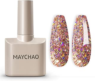 MAYCHAO 15ML Gel Nail Polish 1Pc Clear Pink Glitter Nail Polish Soak Off UV LED Nail Gel Polish Nail Art Starter Manicure Salon DIY at Home, 0.5 OZ