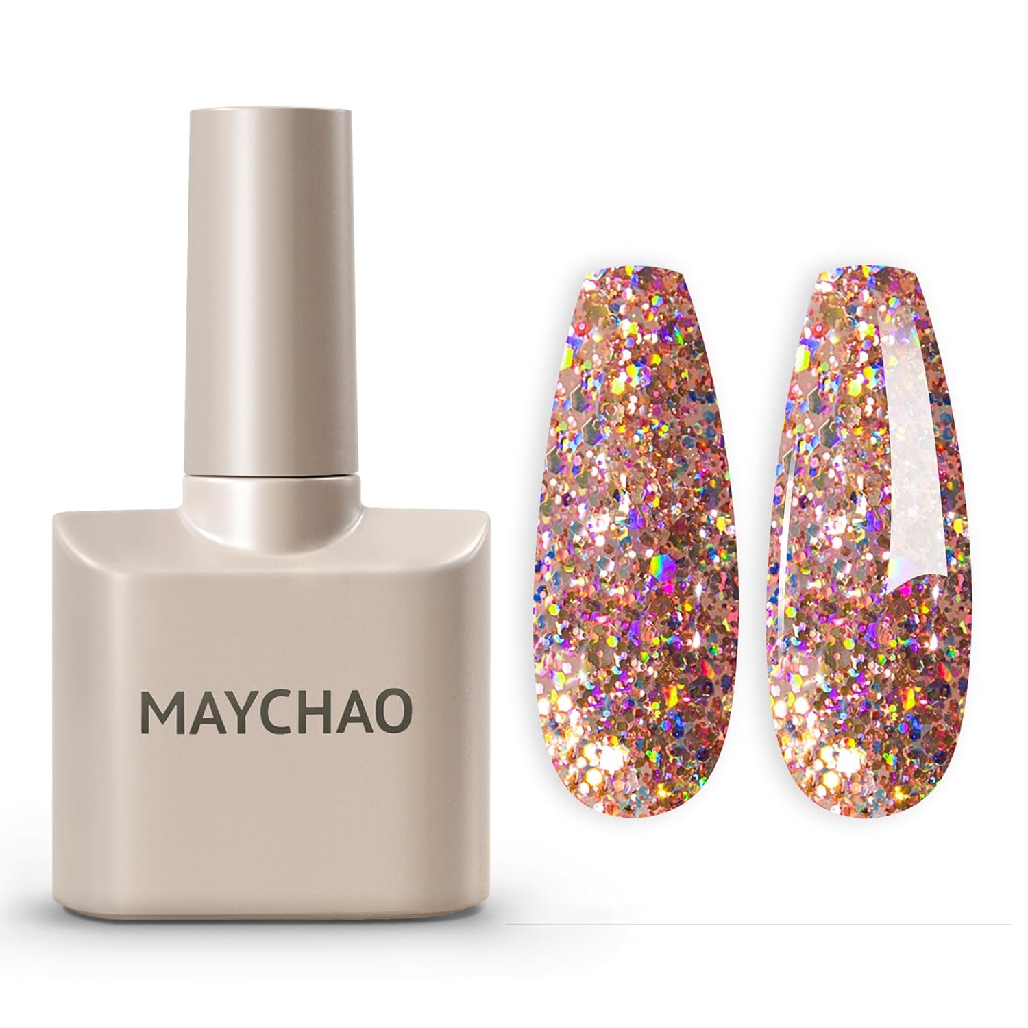 MAYCHAO Clear Pink Glitter Gel Nail Polish 15ml - Soak Off UV/LED Long Lasting 30 Days DIY Manicure Home Salon Kit