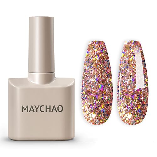 MAYCHAO 15ML Gel Nail Polish 1Pc Clear Pink Glitter Nail Polish Soak Off UV LED Nail Gel Polish Nail Art Starter Manicure Salon DIY at Home, 0.5 OZ - Princess Glitter