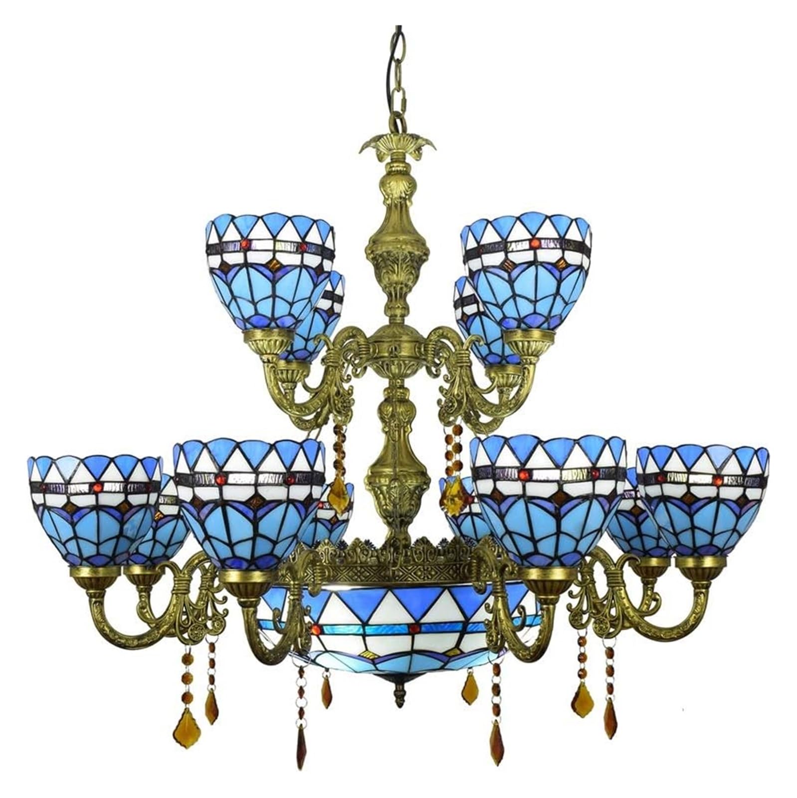METTEOR Ceiling Lamp Ceiling Pendant Light Fixture 12 Heads Chandelier Tiffany Large Chandelier Blue Mediterranean Colorful Style Glass Crystal Pend