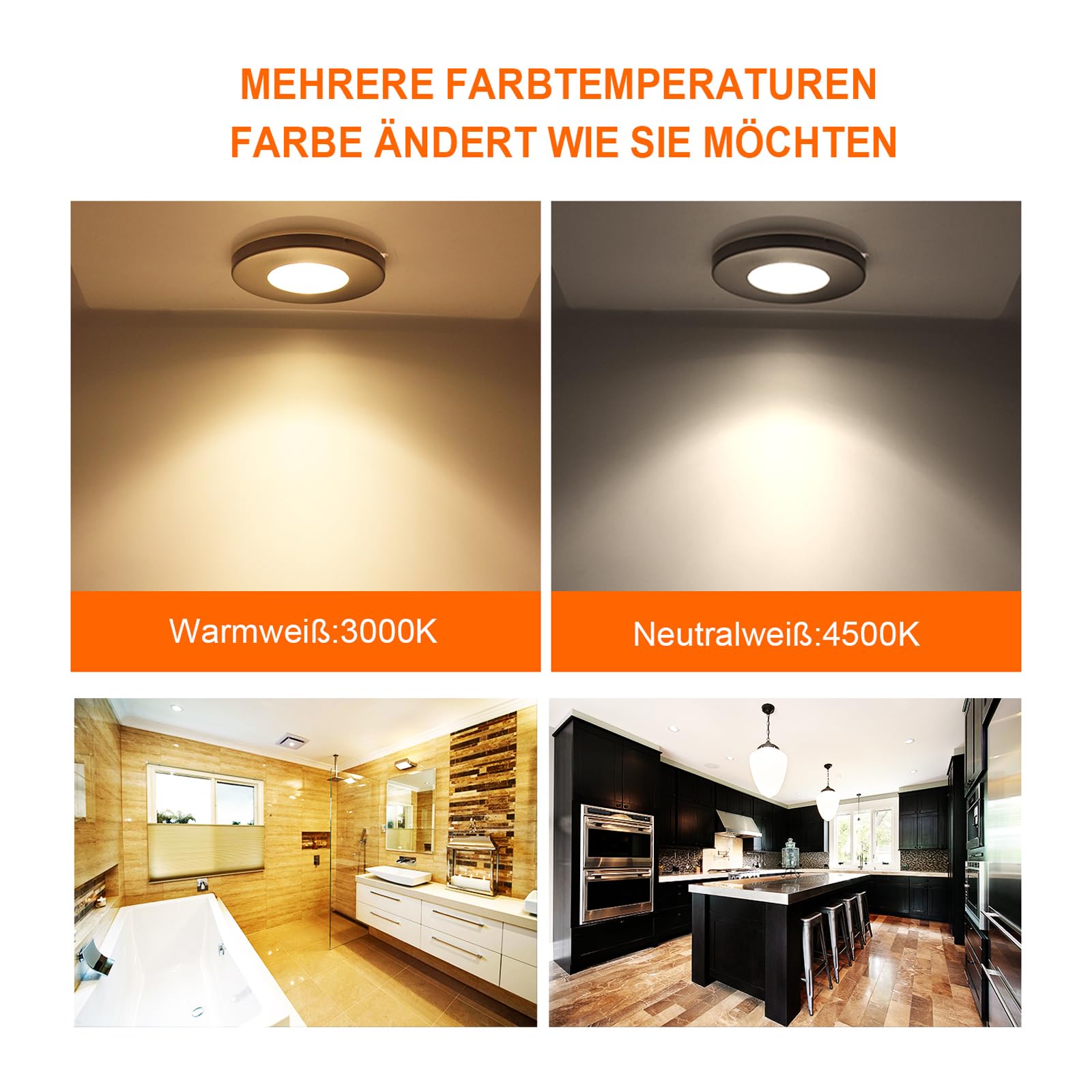 HiBay Spot LED Encastrable Salle de Bain GU10,10x 5W Blanc Neutre 4500K Trou 60-68mm,Plafonnier Encastré COB Inox 220V,Avec 4 Cadre Spot encastrable,Ampoules douille gu10