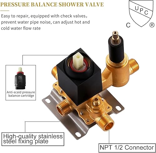 Miniatura 4 de KRUZOO Sistema de ducha cabezal de ducha de lluvia de cascada de 12 pulgadas con juego combinado de mano grifo de ducha de lluvia de alta presión