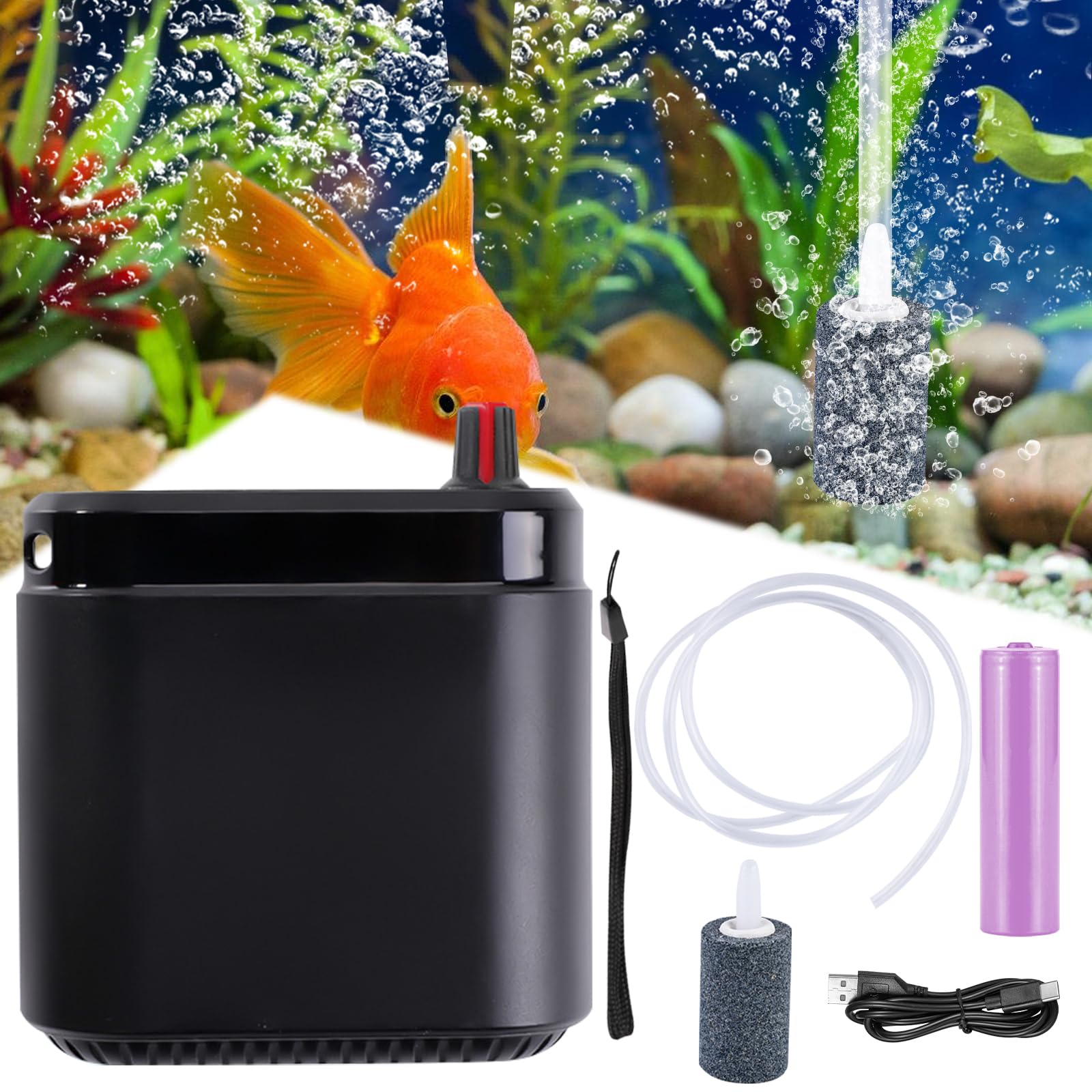 Bomba De Aire Acuario,2.5W Oxigenador Acuario Mini,Bomba Aire Acuario Silencio,Silent Mini Bomba Aire Acuario para Peceras,Acuario,Pesca Al Aire Libre