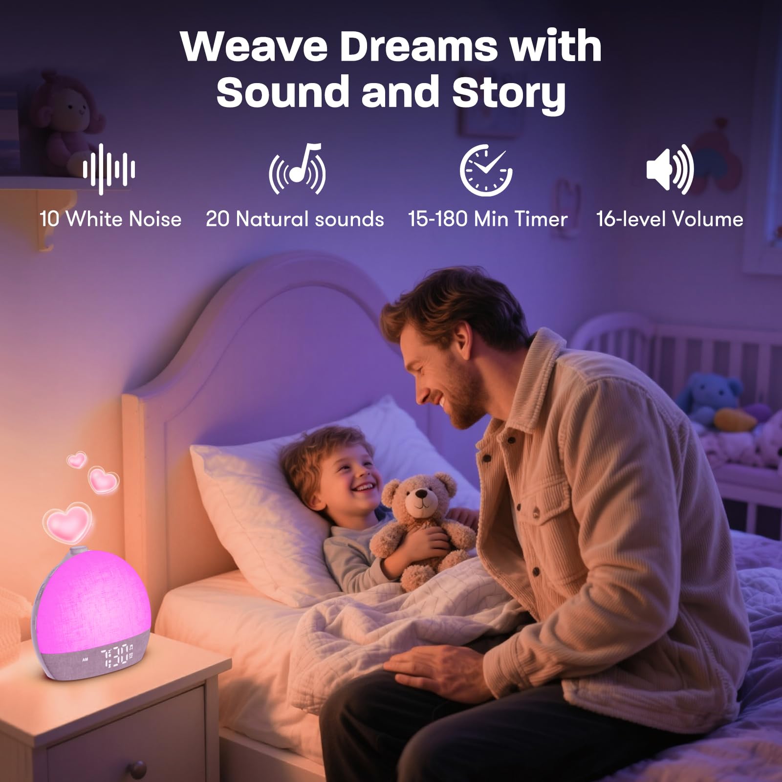 Wake Up Light Sonnenaufgangswecker, weißes Rauschen Soundmaschine mit 30 beruhigenden Geräuschen, dimmbare Nachtlichter, Einschlafhilfe, Schlummerfunktion, Timer, lauter Wecker für schwere Schläfer