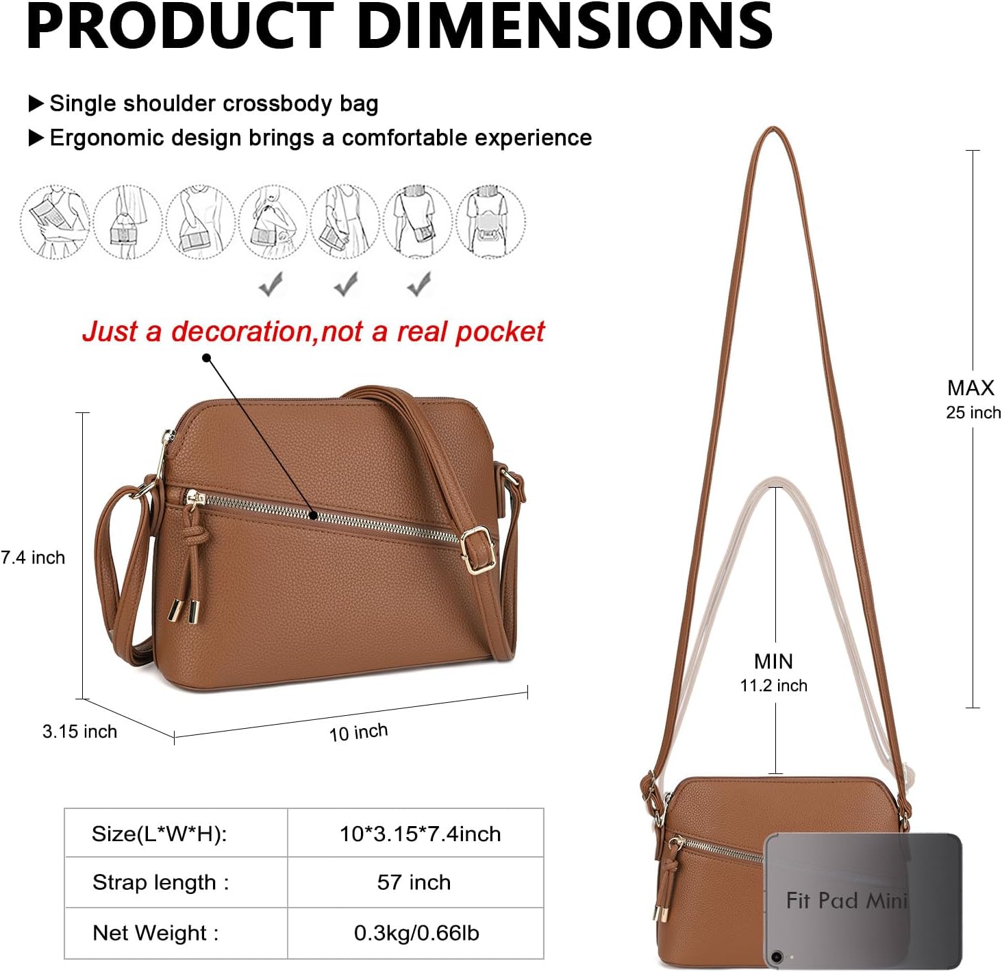 AFKOMST Spring Crossbody Purse for Women Small Dome Shoulder Handbag and Vegan Leather Saddle Satchel Bag for Everyday Use | Fit Pad mini, A5 Notebook, Long Wallet, Spacious Room - Image 5