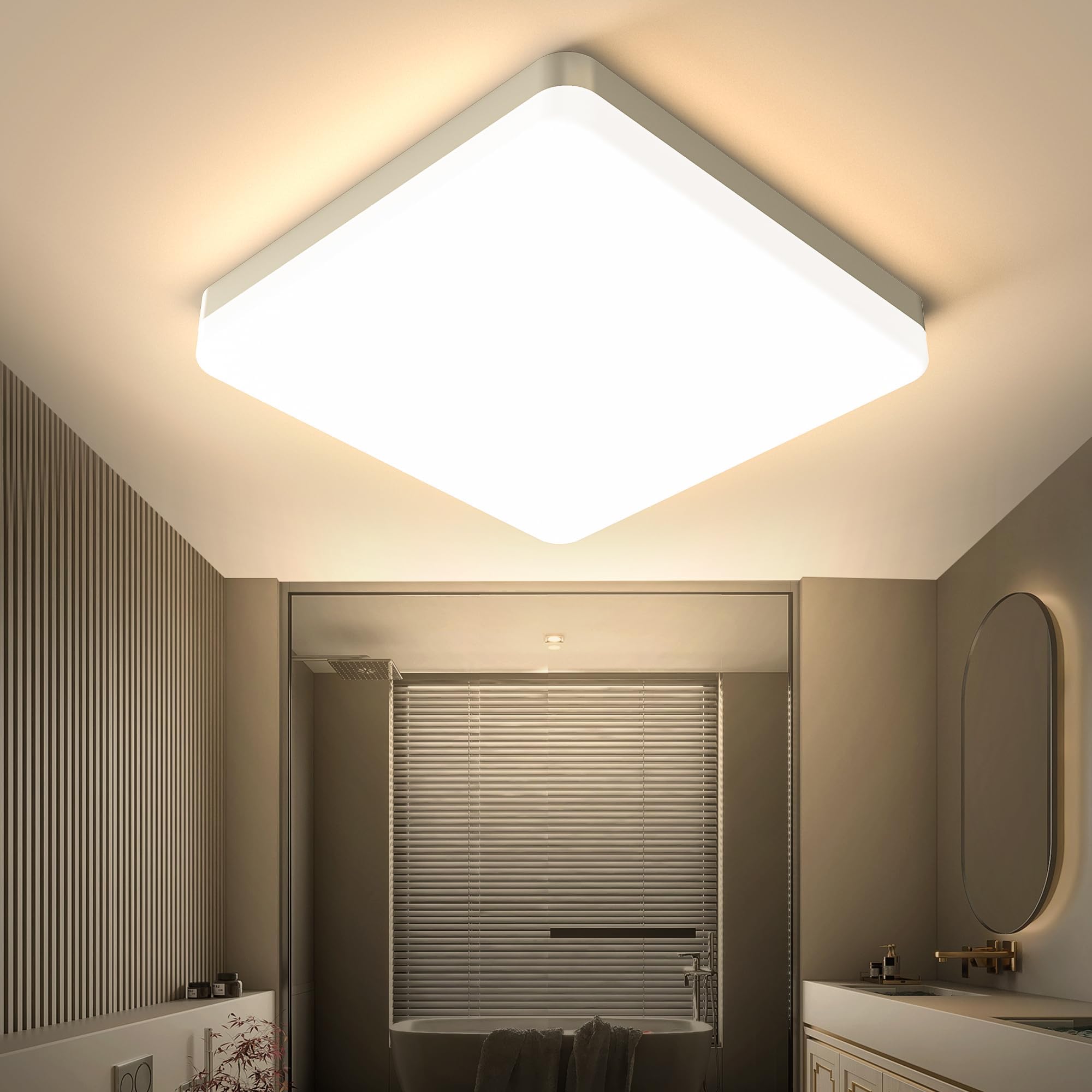 OTREN Plafón LED Moderna, 3000K Lámpara Cuadrada, IP44 Luz de Techo para Baño, Cocina, Pasillo, Balcón, Dormitorio, Ø20CM