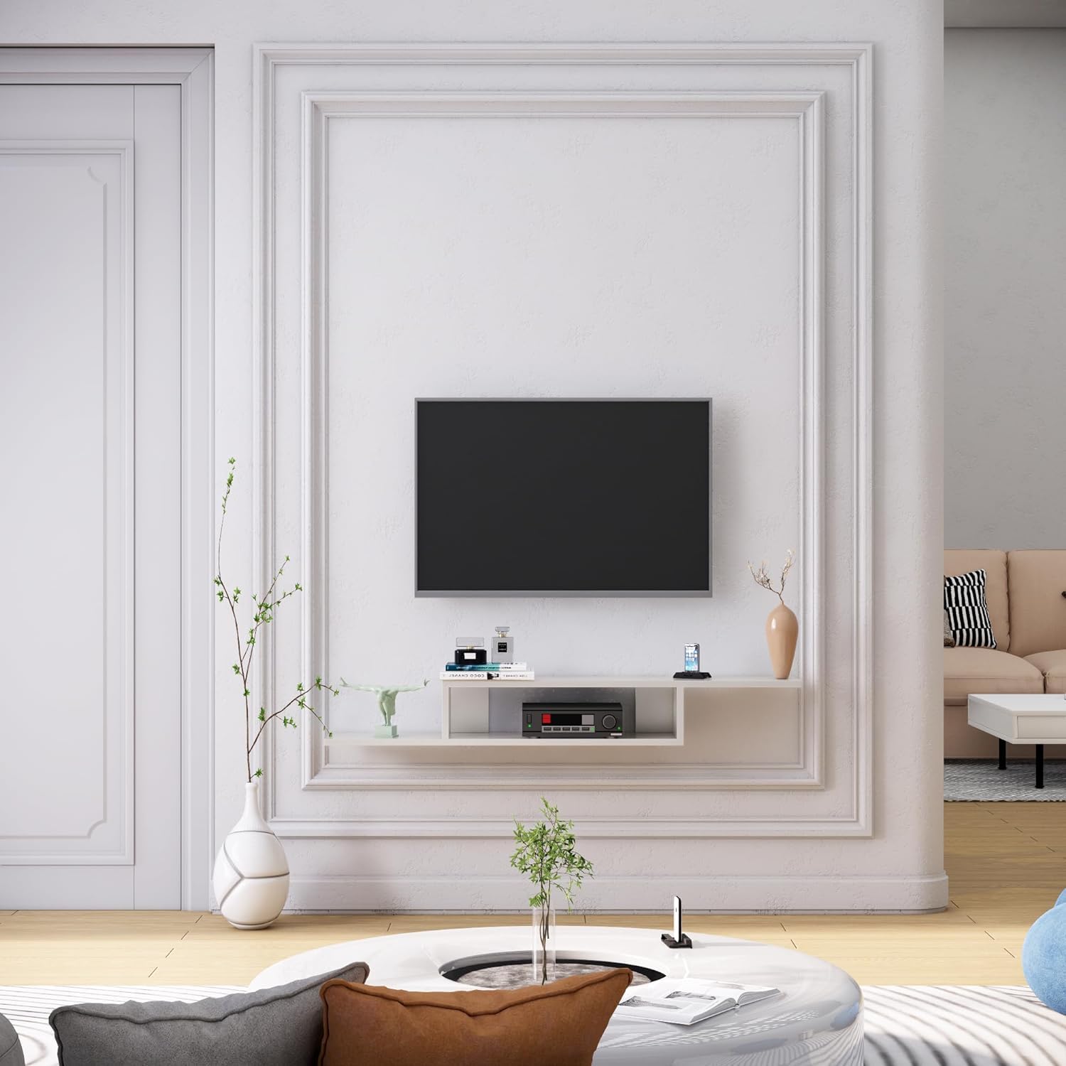 Bniture TV Unit for Living Room, Bedroom Unit Wall Mount with Storage Ideal for TV Upto 65 Inch (Frosty White)-image-32
