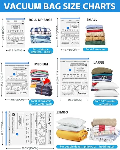 Miniatura 4 de Colemoly Bolsas de almacenamiento al vacío, paquete de 18 bolsas de sellado al vacío sin bomba eléctrica, bolsas de almacenamiento ahorradoras de