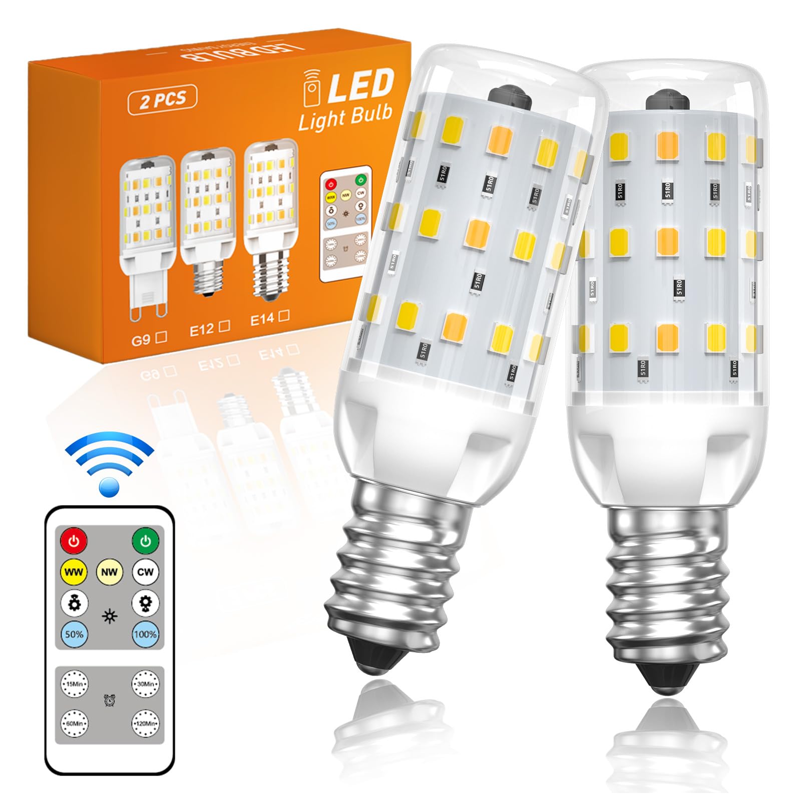 E14 LED Light Bulb Dimmable, E14 Small Edison Screw Bulbs 4W, 40W Halogen Equivalent, 3 Colour Changing Bulb with Remote, 3000K/4000K/6000K, Memory Function, Corn Bulb for Home Lighting, 2 Packs — image 1