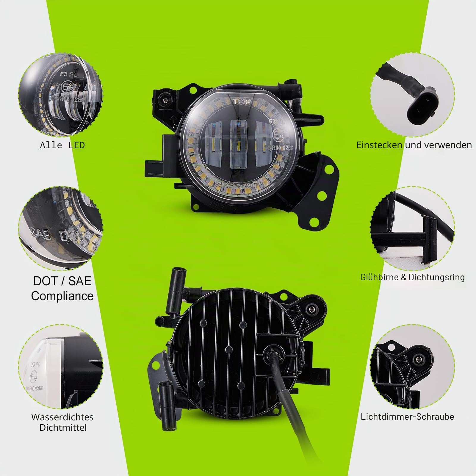 Led Nebelscheinwerfer für 2003-2008 BMW 5er(E60 E61, 525i 525xi 530i 530xi 545i 550i)/3er(E46, 325Ci 330Ci Cabrio/Coupé) 1 Paar, klare Linse