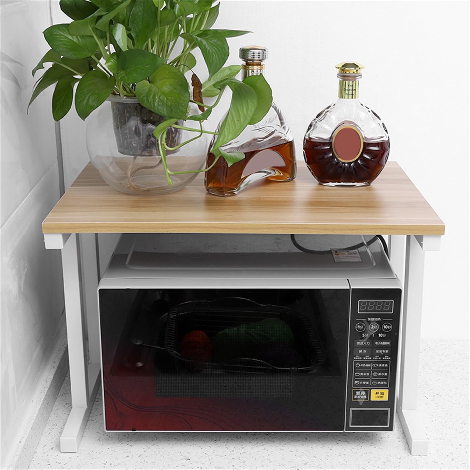 Dioche Mensola per forno a microonde, pittura in ferro inox + pannello ecologico, tostapane da cucina, tostapane da cucina, griglia per risparmio di spazio, 57 x 38 x 35 cm (bianco)