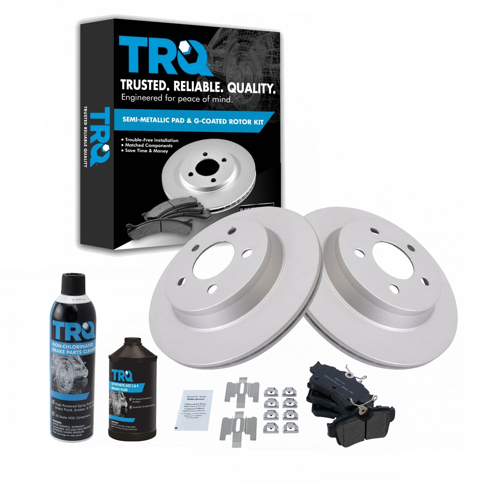 TRQ Rear Brake Pad &amp; Rotor Kit with Chemical Kit Semi-Metallic Premium