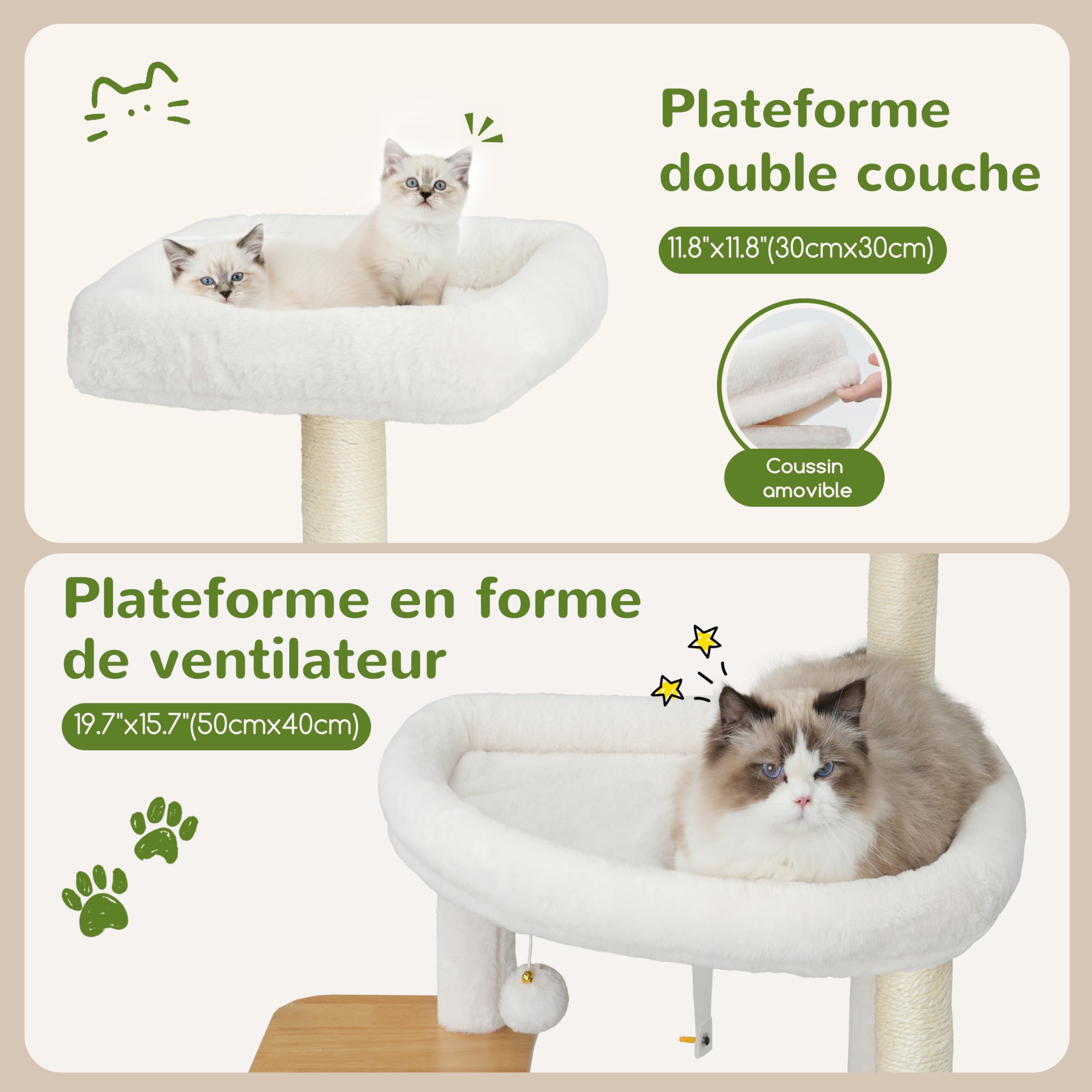 Gitelsnour Arbre à Chat Maine Coon, 180 cm Tour de Jeux pour Chats Adulte, Tour Chat Moderne avec Niche à Chat en Bois à Deux étages, 2 Plateformes, Hamac et Poteaux à Griffer, Noyer GCT102WB