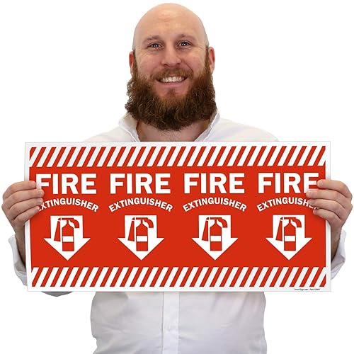 Miniatura 3 de SmartSign Etiqueta envolvente "Extintor de incendios" con flecha hacia abajo  Vinilo laminado de 24 x 12 pulgadas